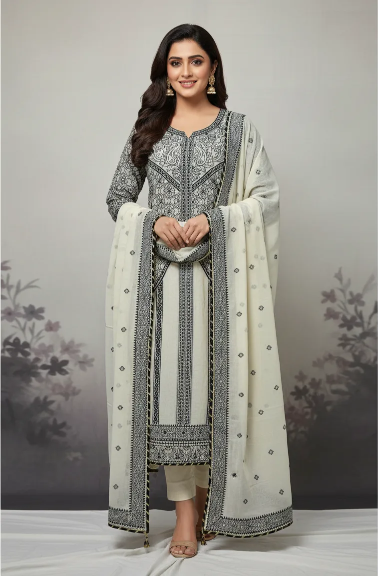Pure Cotton Allover Contrast Weaving Suit
