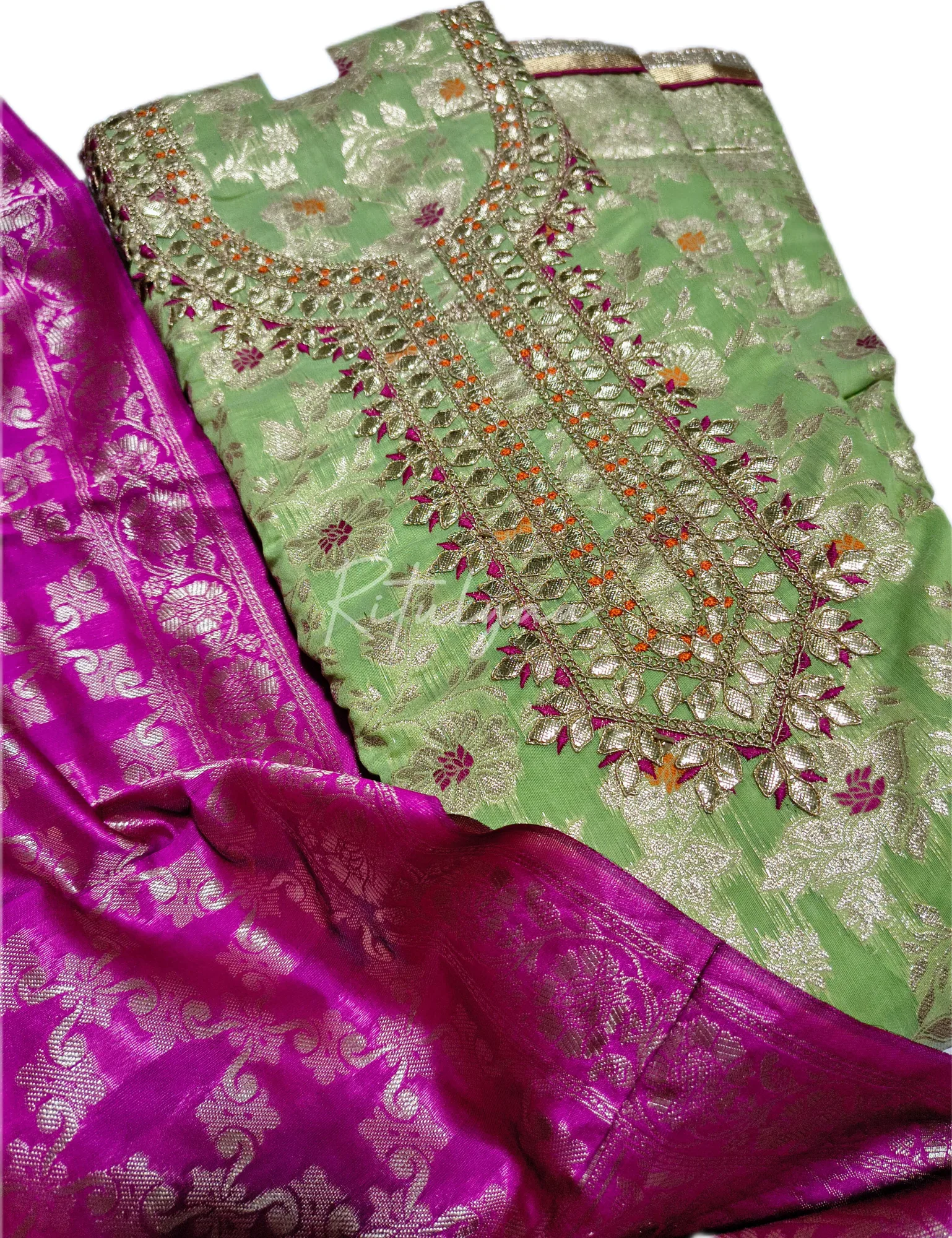 Gota Patti Work Allover Zari Weaving Suit view 2
