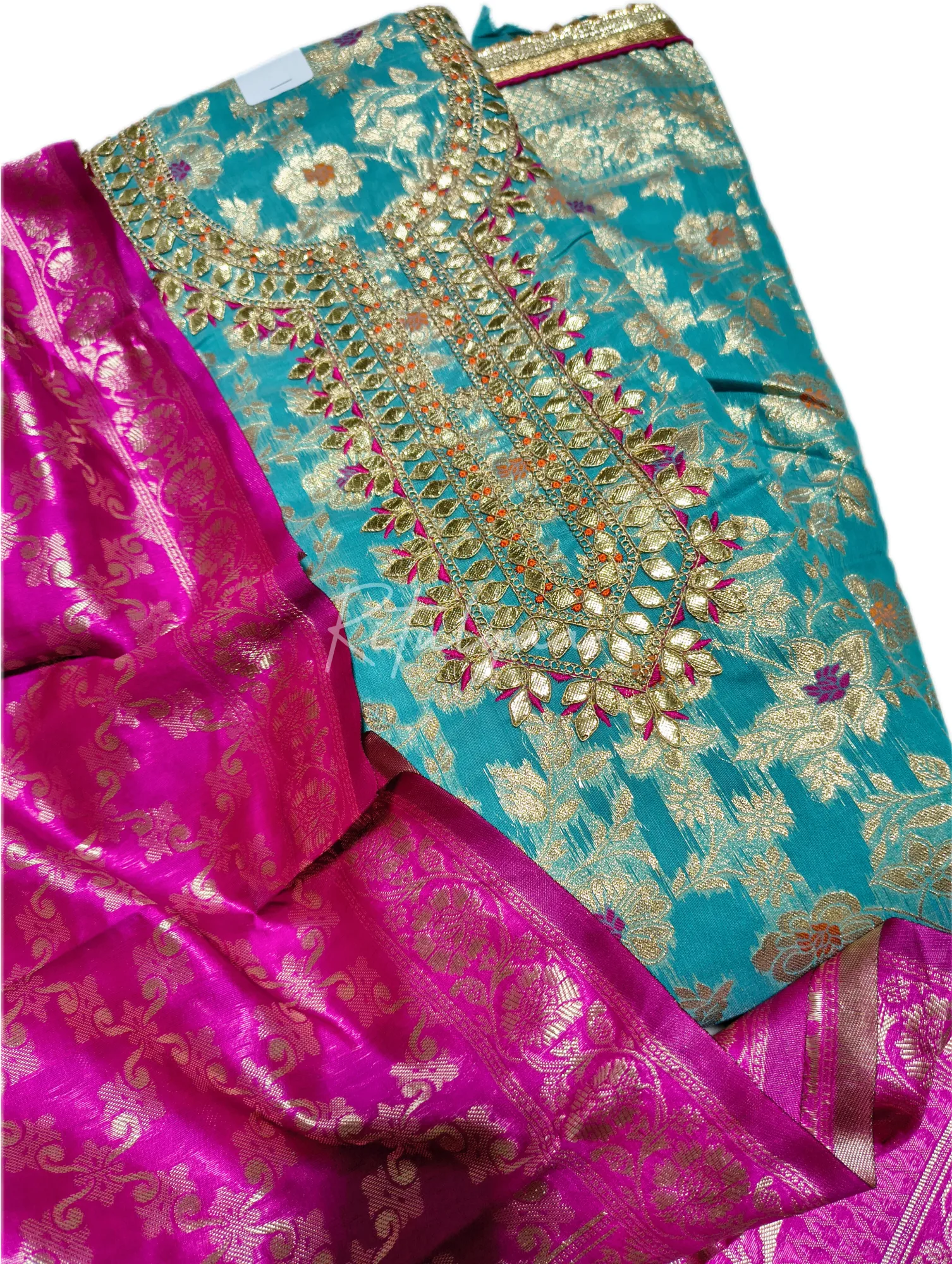 Chanderi Allover Zari Gota Patti Work Suit view 2