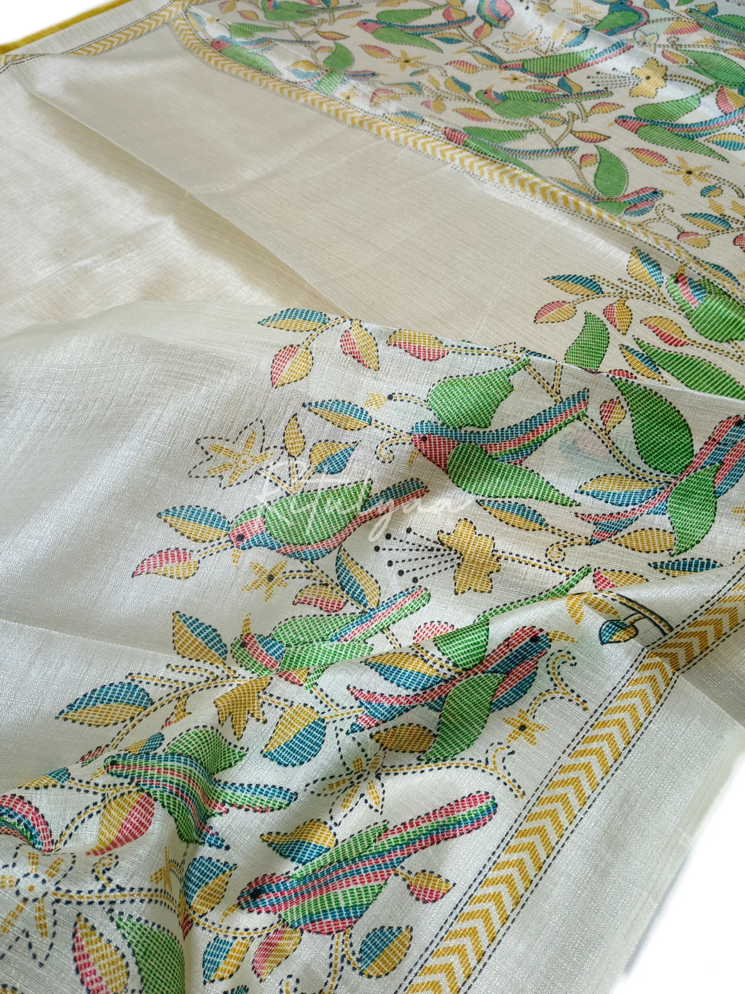 Kantha Print Saree With Contrast Mustard Blouse view 2