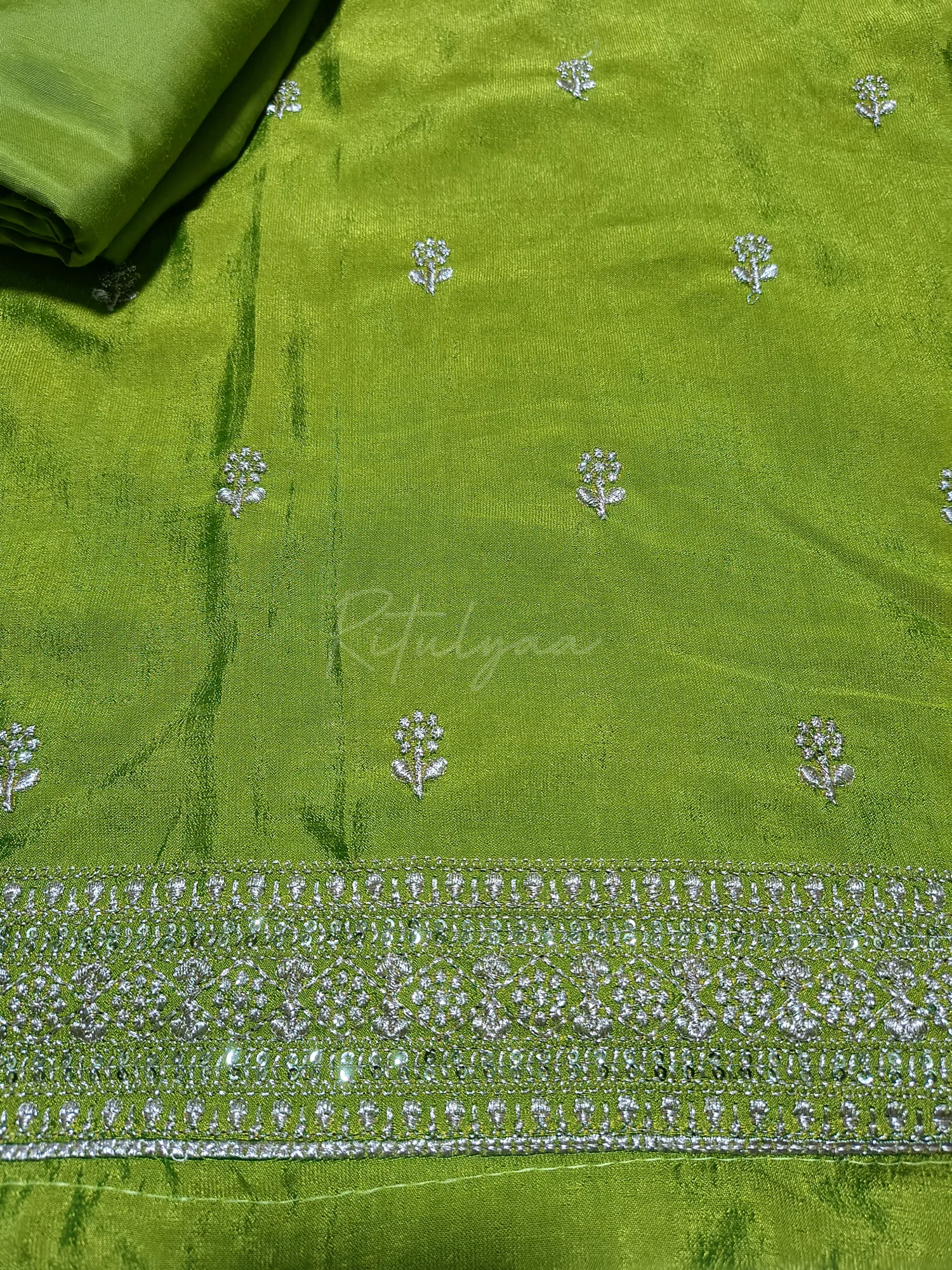 Green Allover Embroidery Suit view 5