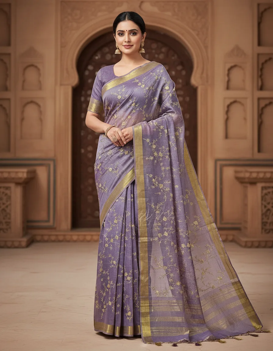 Allover Embroidery Kota Doria Saree