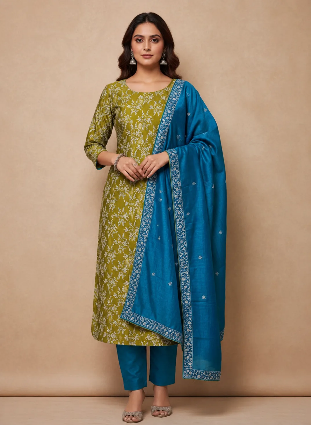 Allover Embroidery Silk Blend Suit
