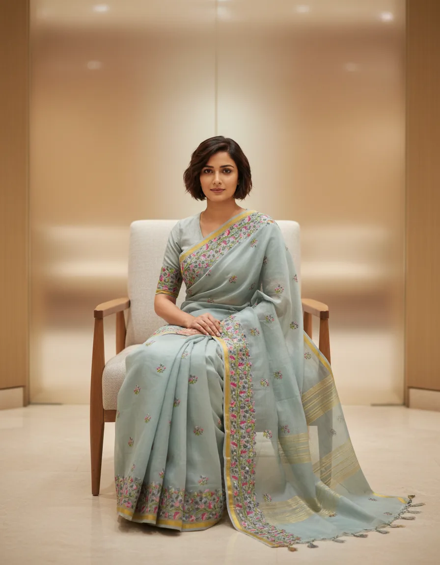 Kota Doria Embroidered Saree