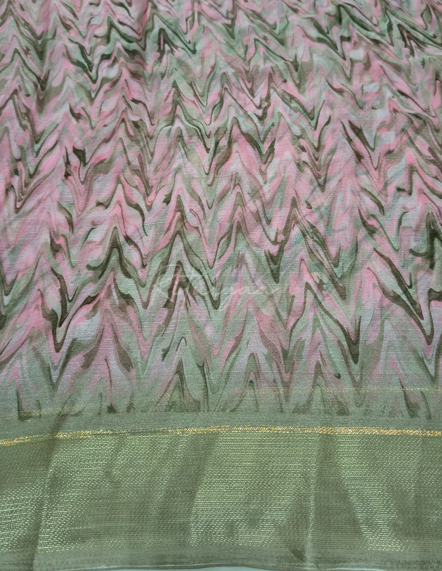 Printed Chinnon Saree With Contrast Border view 3
