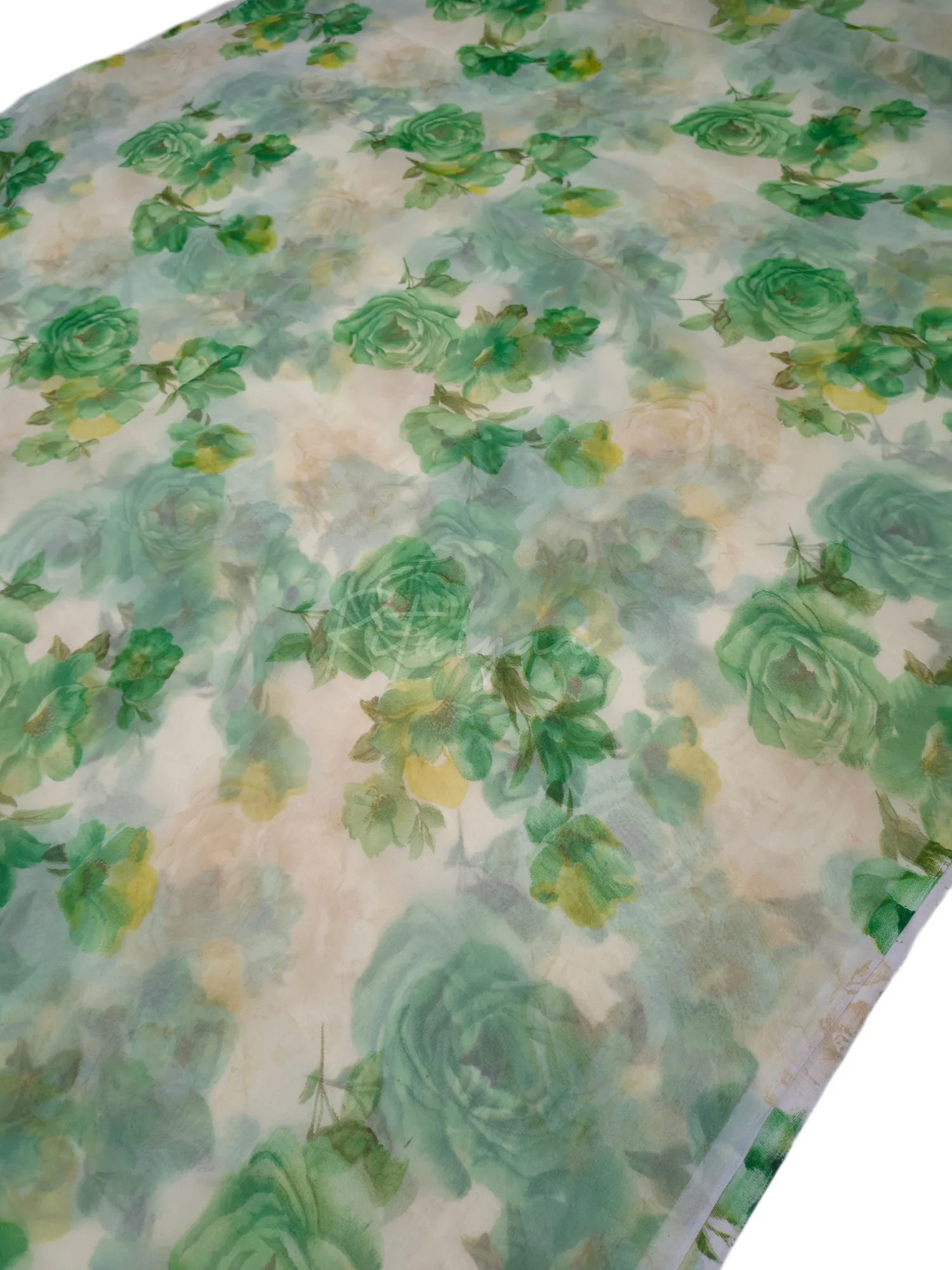 Green Floral Print Georgette Saree view 2