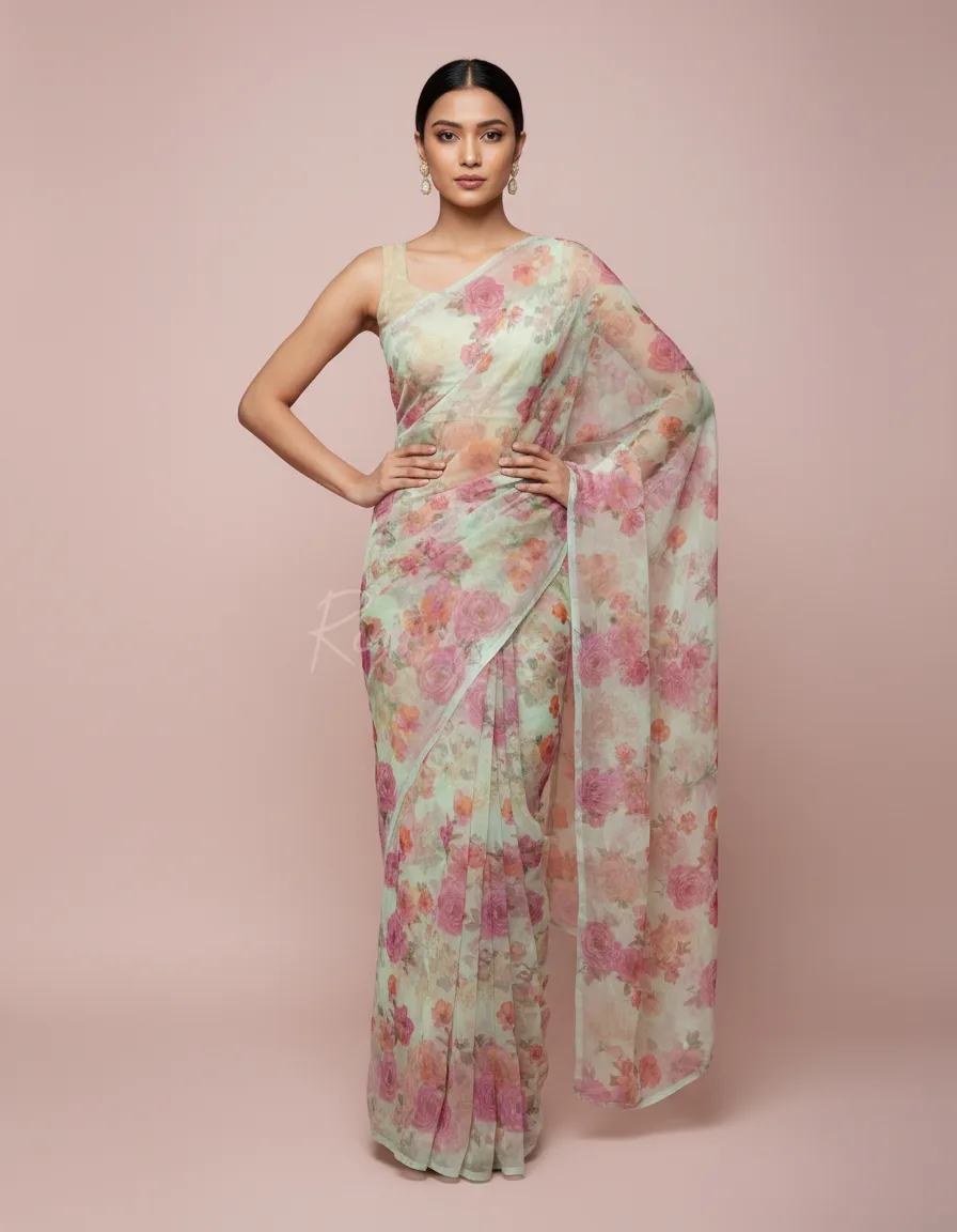Floral Print Georgette Saree