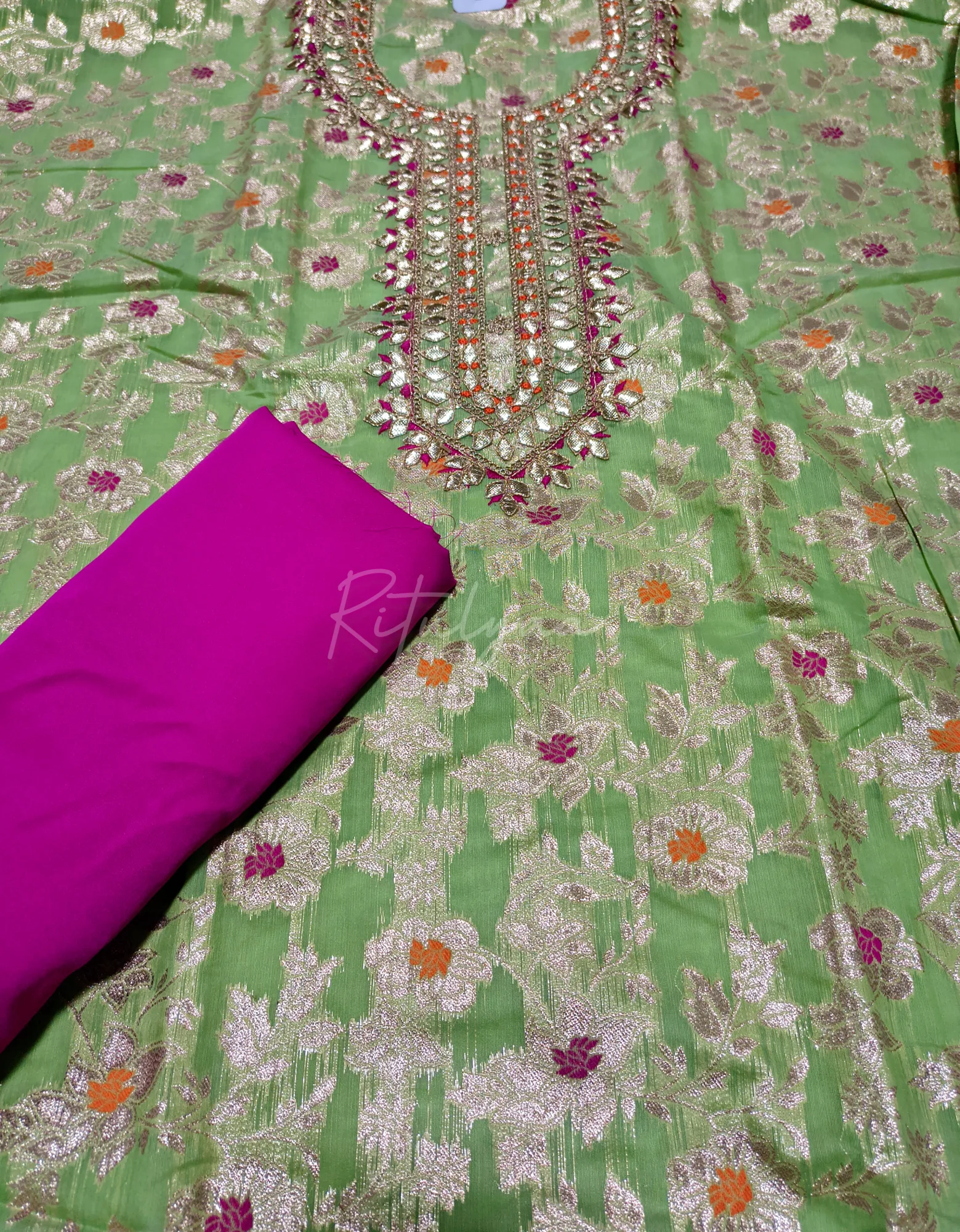 Gota Patti Work Allover Zari Weaving Suit view 5