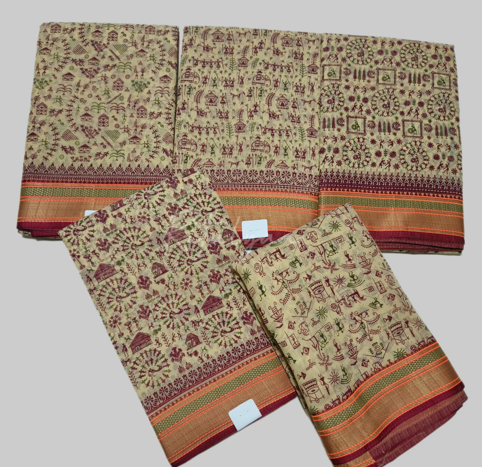 Worli Print Sarees With Contrast Maroon Border view 5