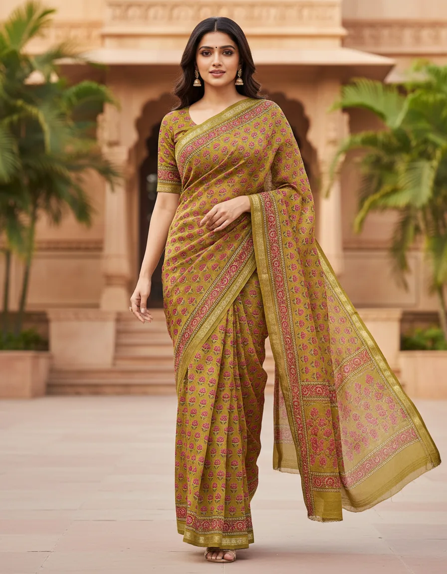 Printed Chiffon Saree With Lace Border