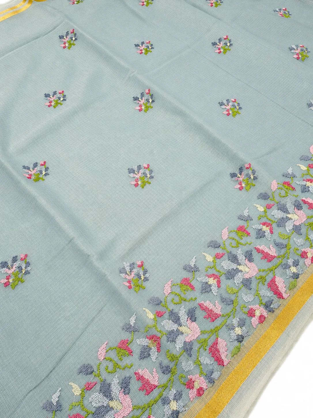 Kota Doria Embroidered Saree view 2