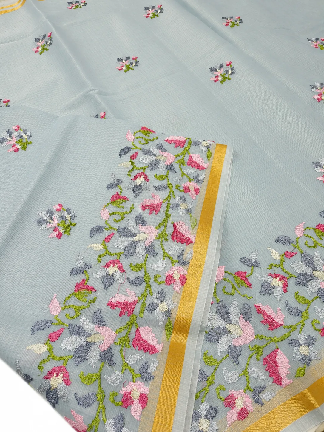 Kota Doria Embroidered Saree view 3