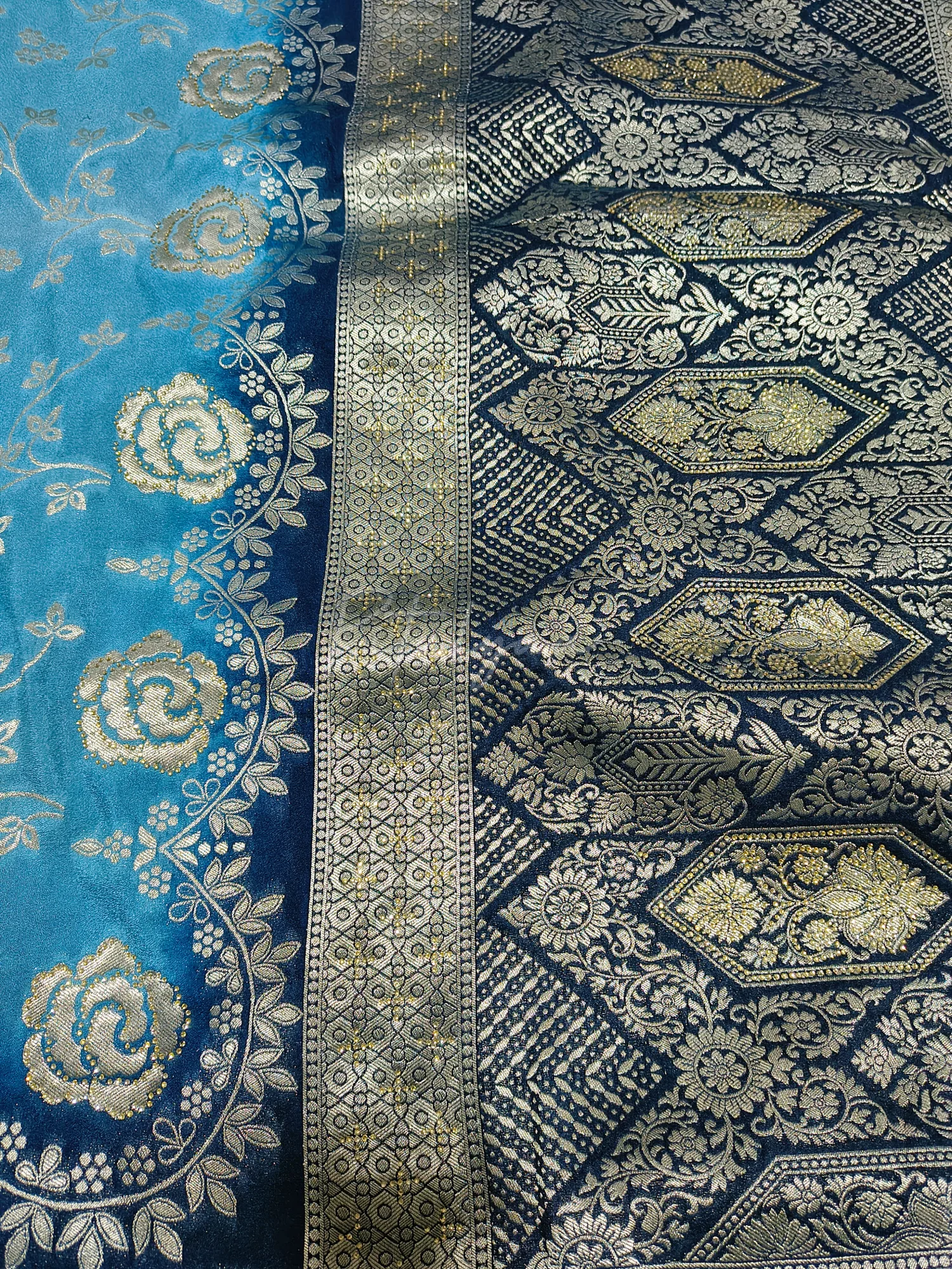 Turquoise Saree with Stud and Zari Work view 5