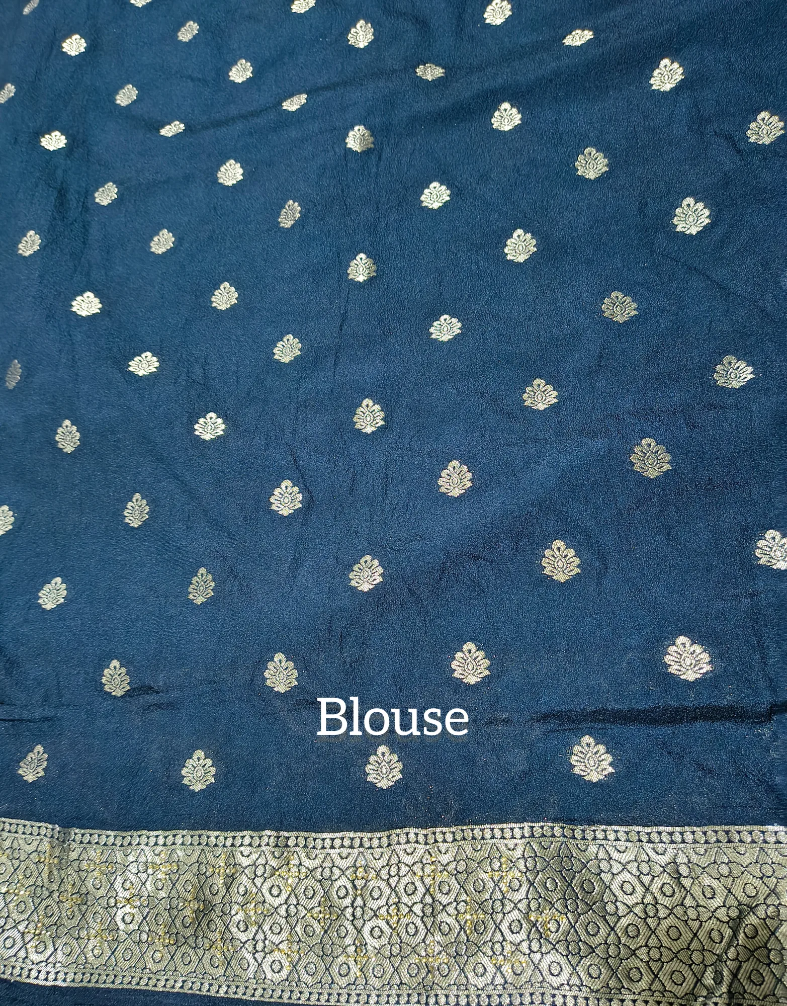 Turquoise Saree with Stud and Zari Work view 4