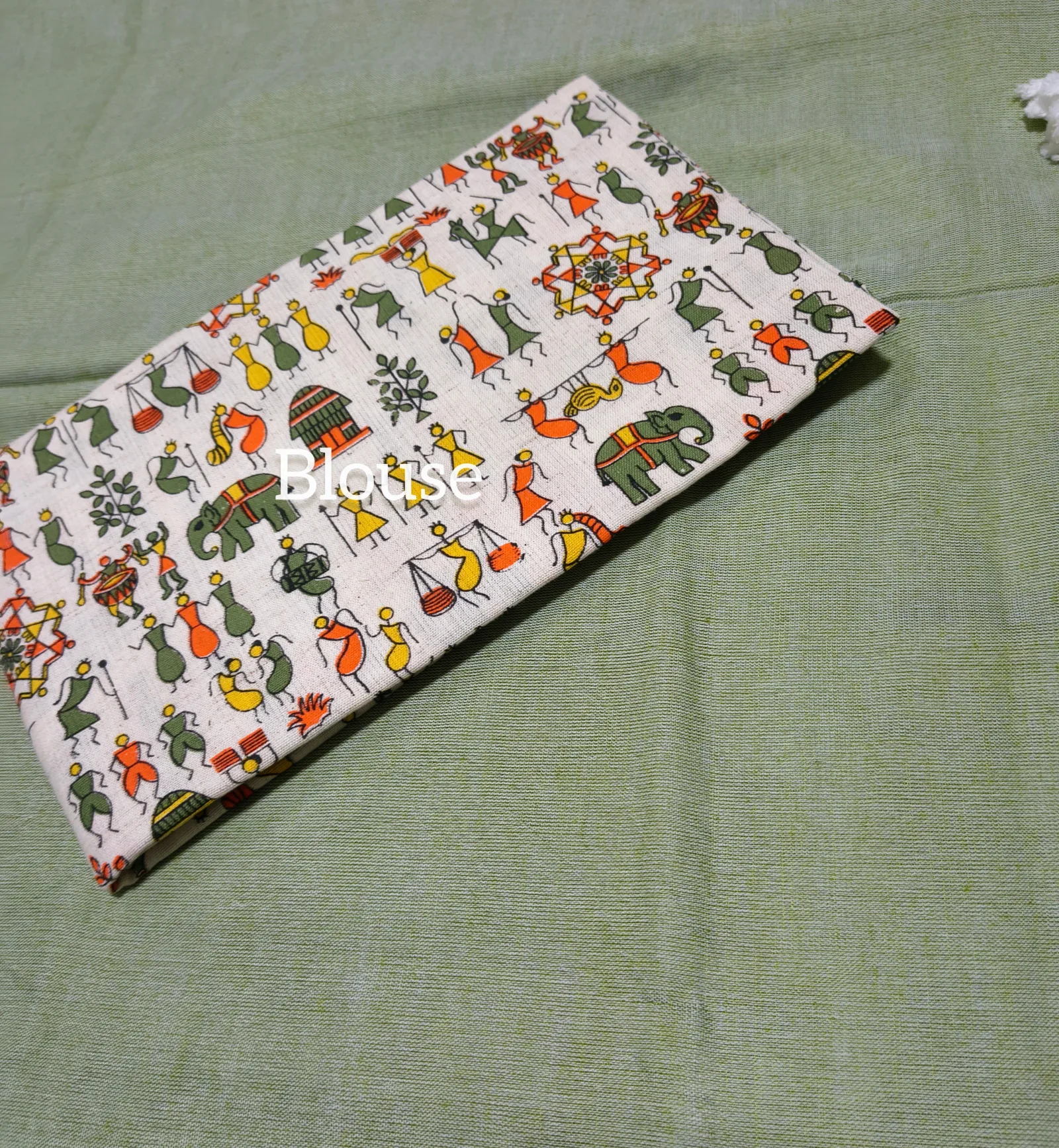 Plain Khaddi Cotton Saree With Worli Print Blouse view 11