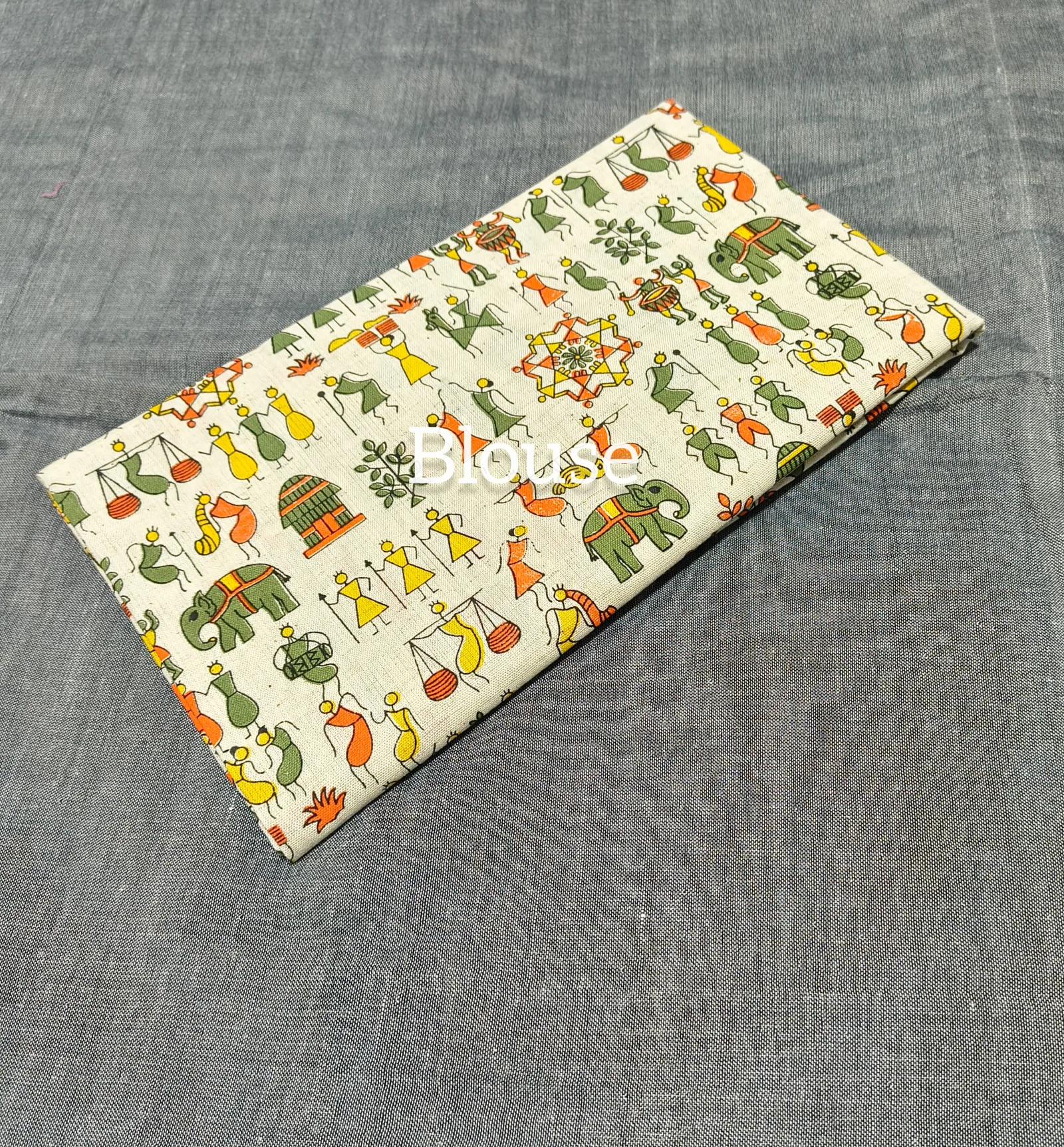Plain Khaddi Cotton Saree With Worli Print Blouse view 9