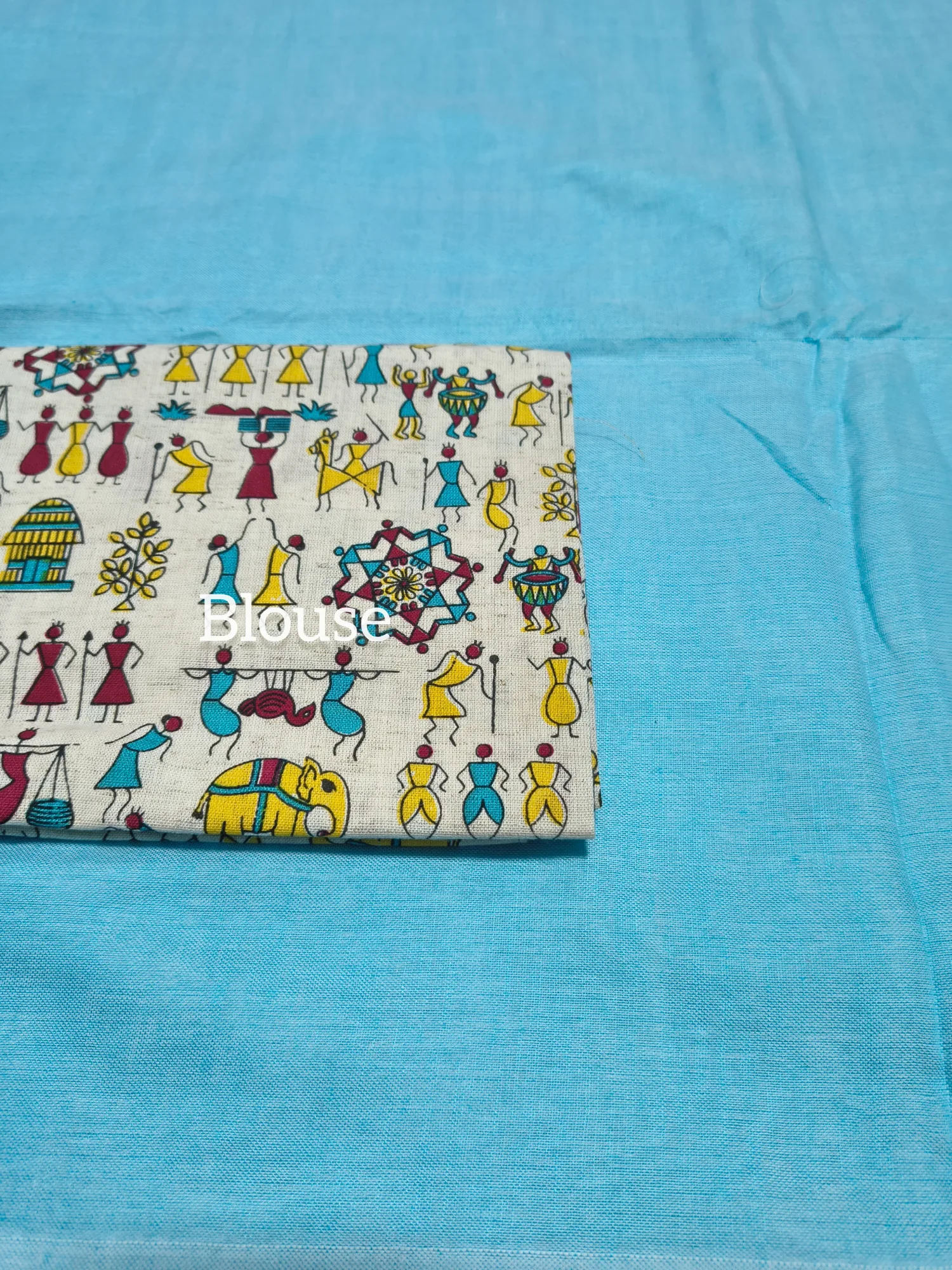 Plain Khaddi Cotton Saree With Worli Print Blouse view 7