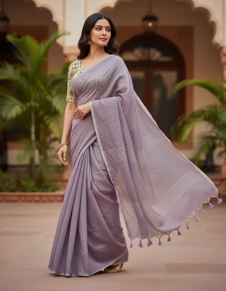 Khaddi Cotton Saree with Worli Print Blouse