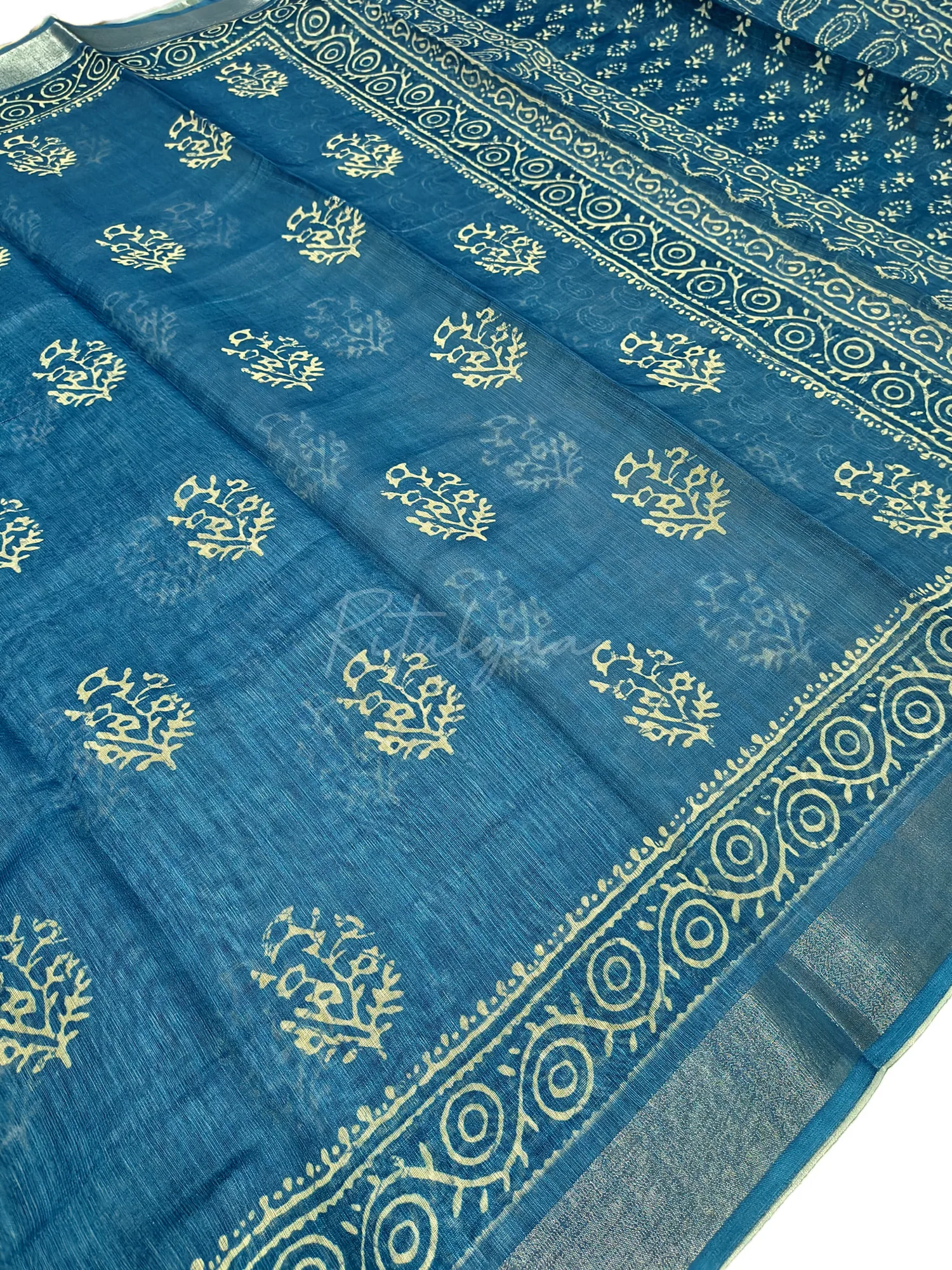 Printed Indigo Cotton Saree view 2