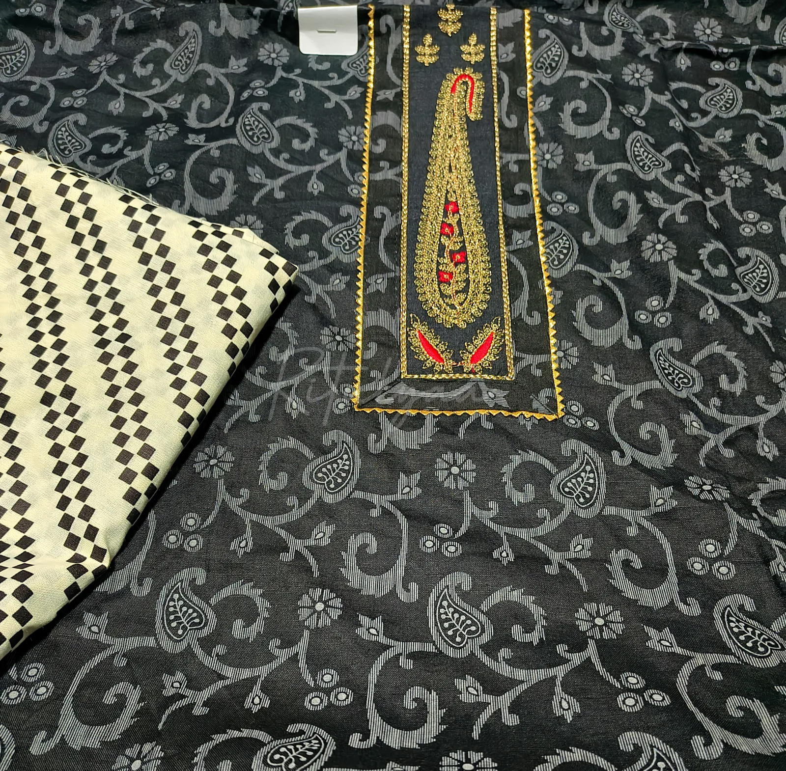 Black Printed Suit With Embroidery view 4