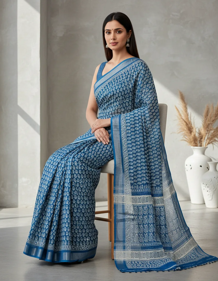 Soft Cotton Indigo Saree