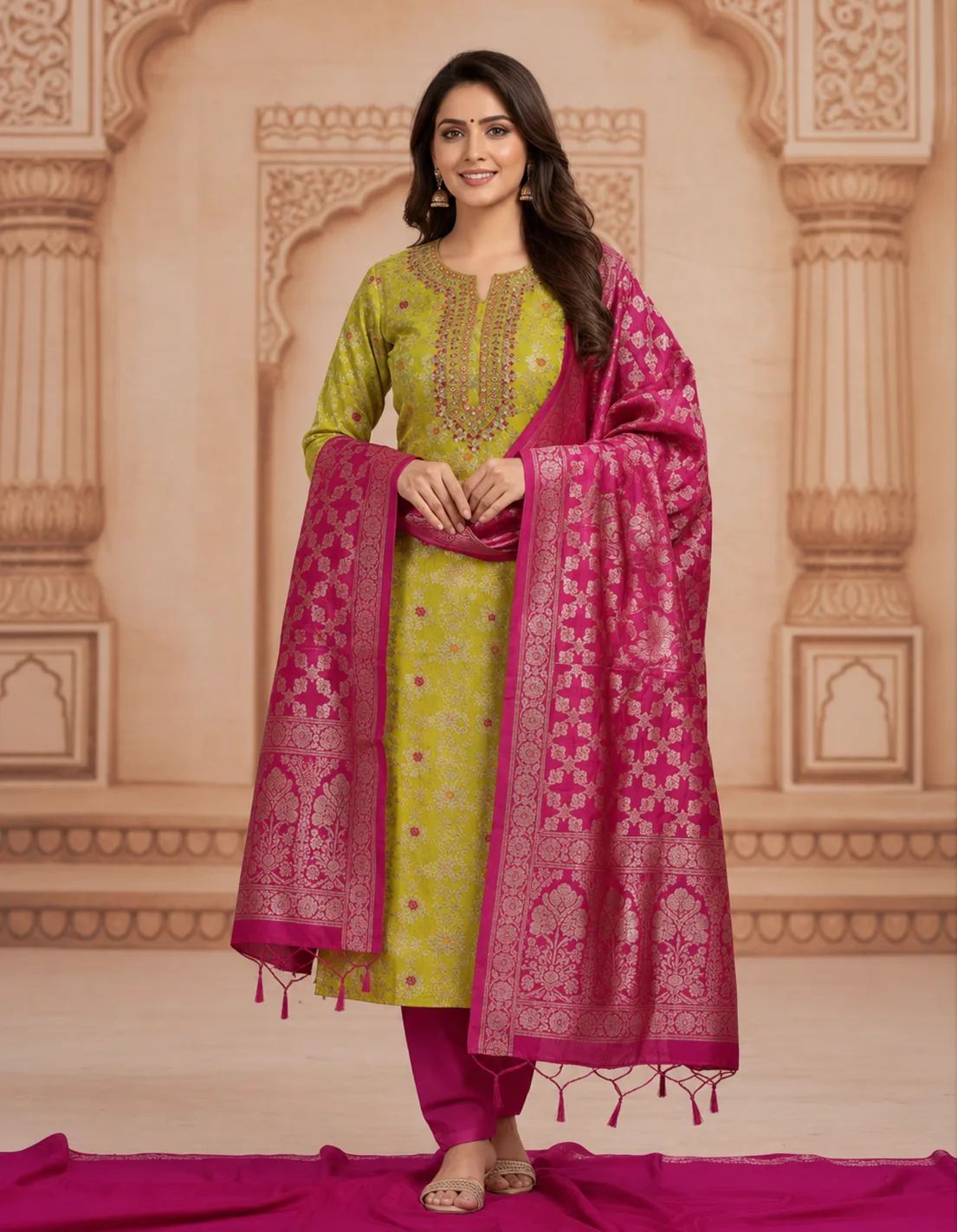 Yellow Allover Zari Work Gota Patti Work