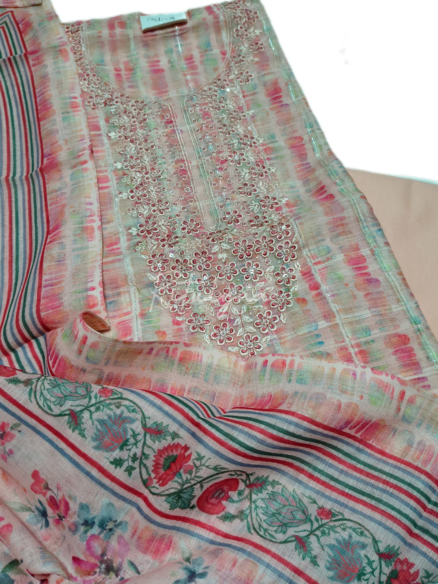 Printed Suit With Neck Embroidery view 2