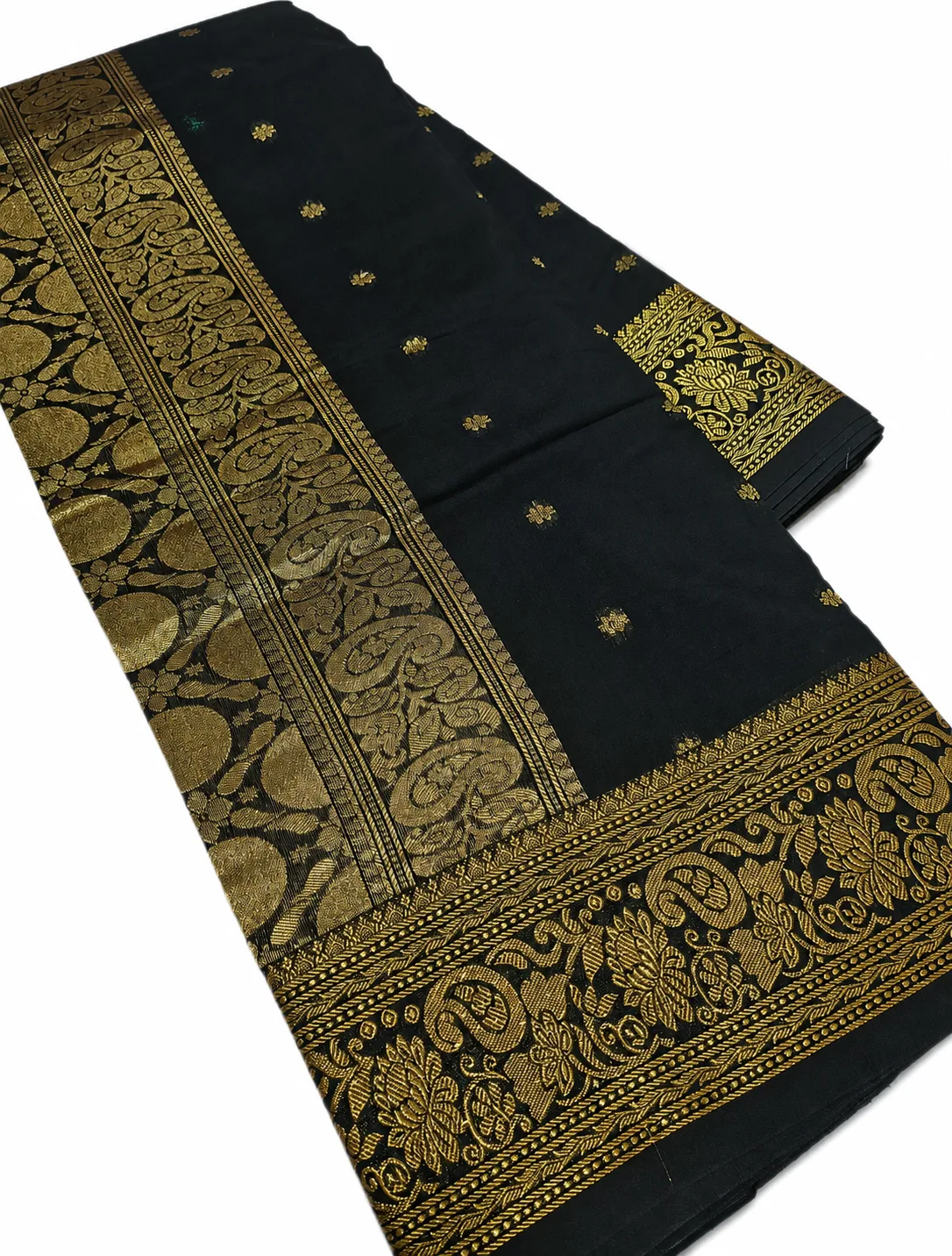 Black Gold Zari Border Saree view 2