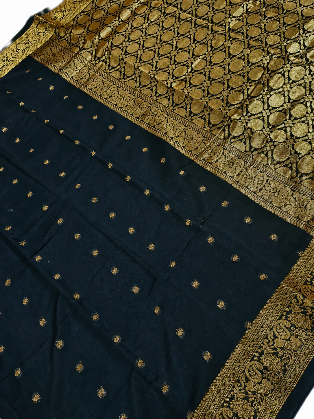 Black Gold Zari Border Saree view 3
