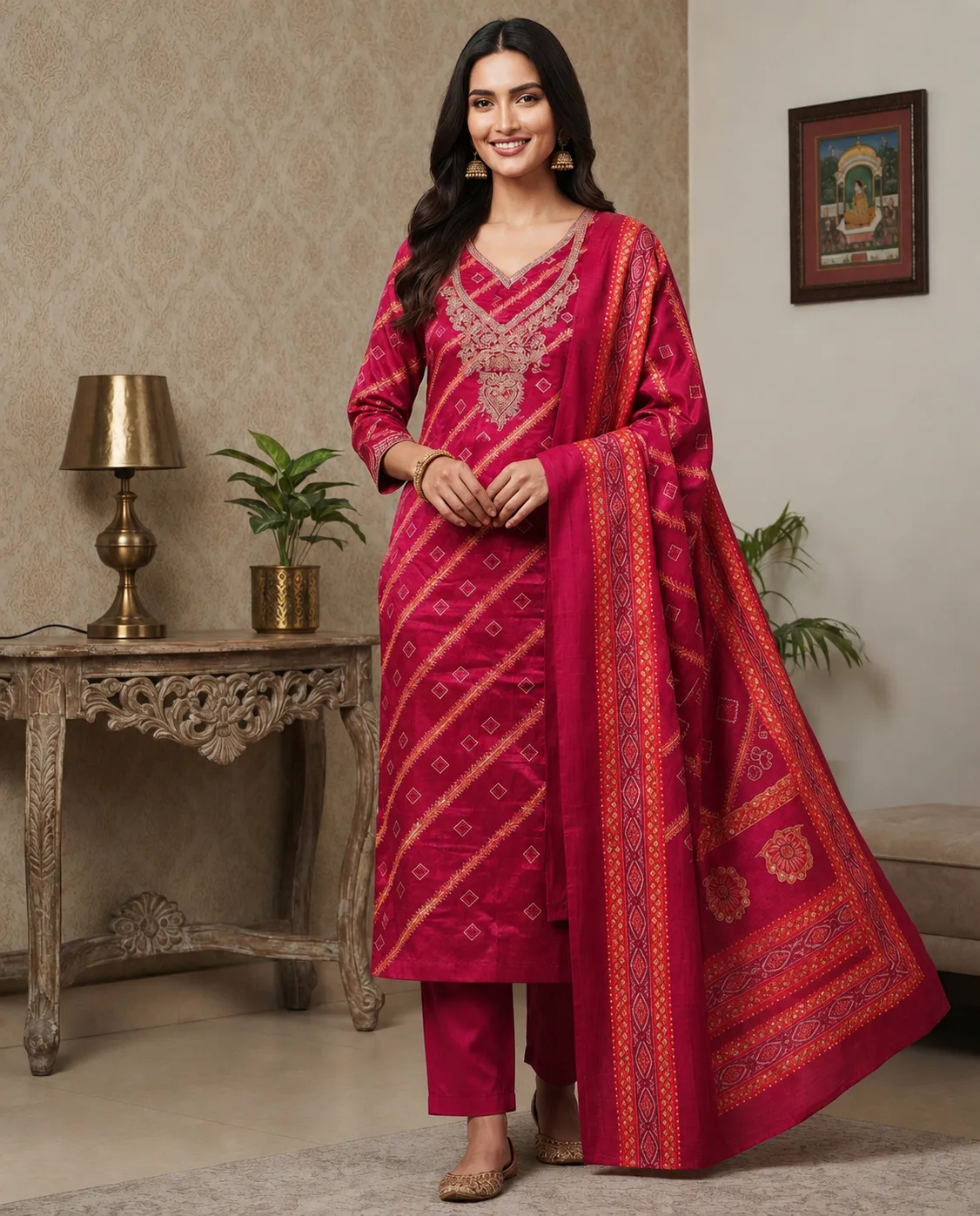 Foil Print Embroidery Suit