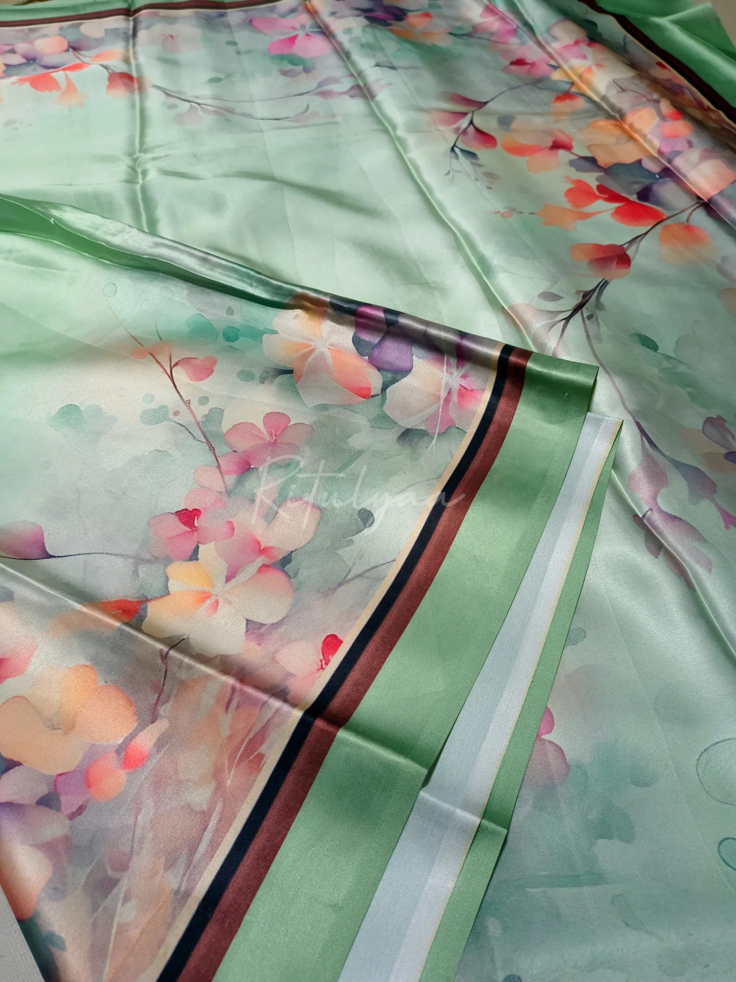 Digital Print Satin Silk Saree view 3