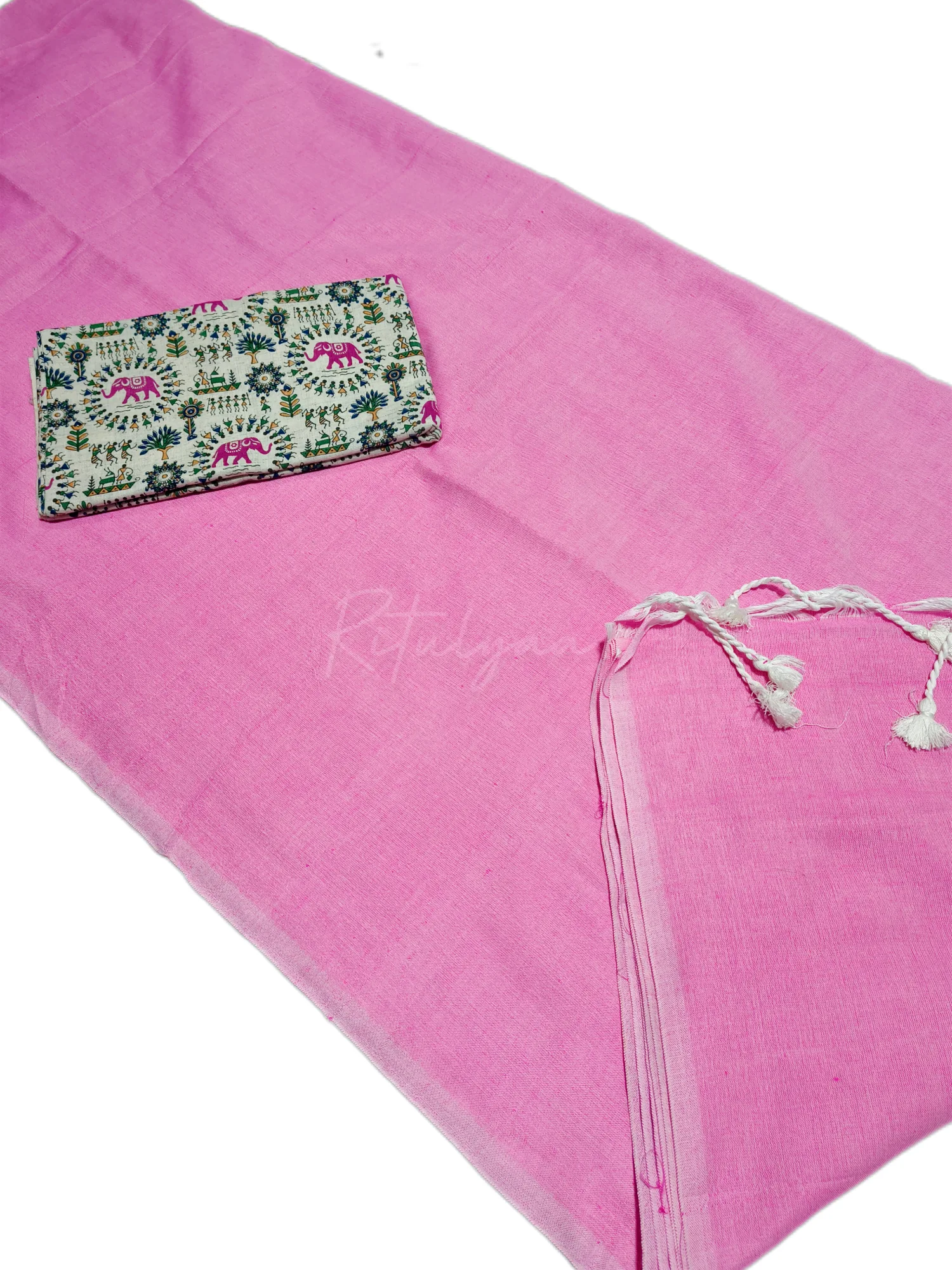 Khaddi Cotton Saree With Worli Print Blouse view 5