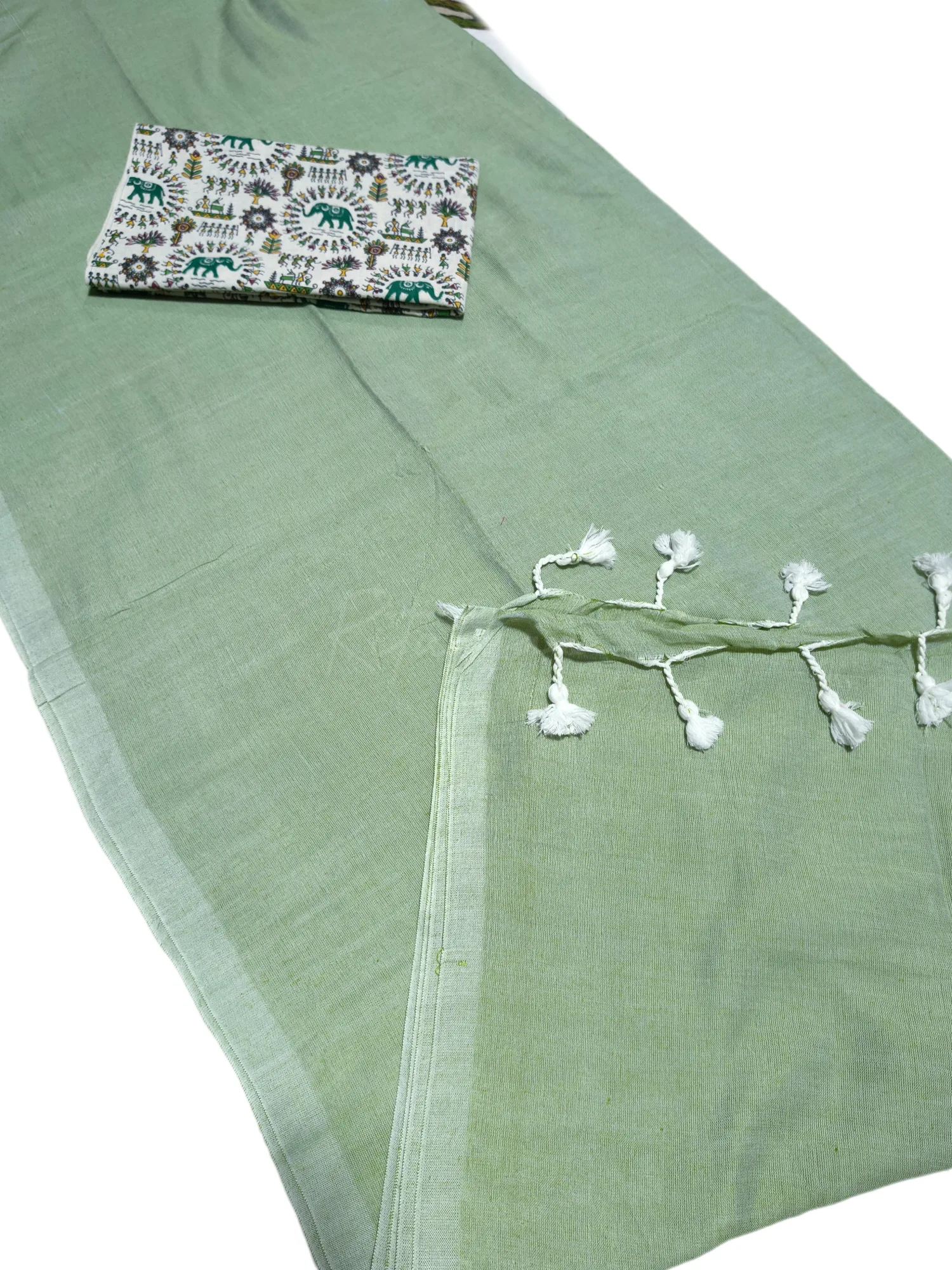 Khaddi Cotton Saree with Worli Print Blouse view 11