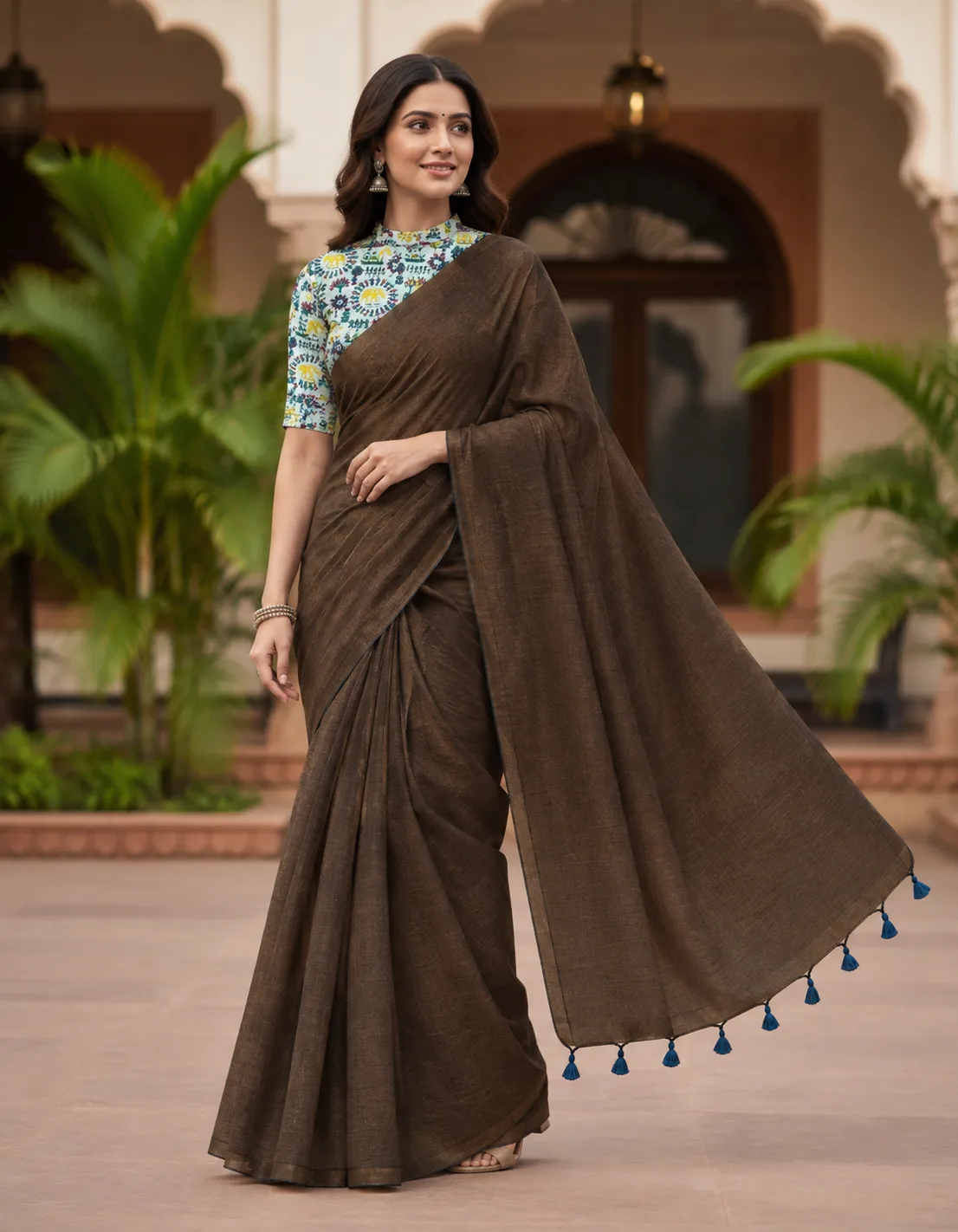 Khaddi Cotton Saree with Worli Print Blouse view 4
