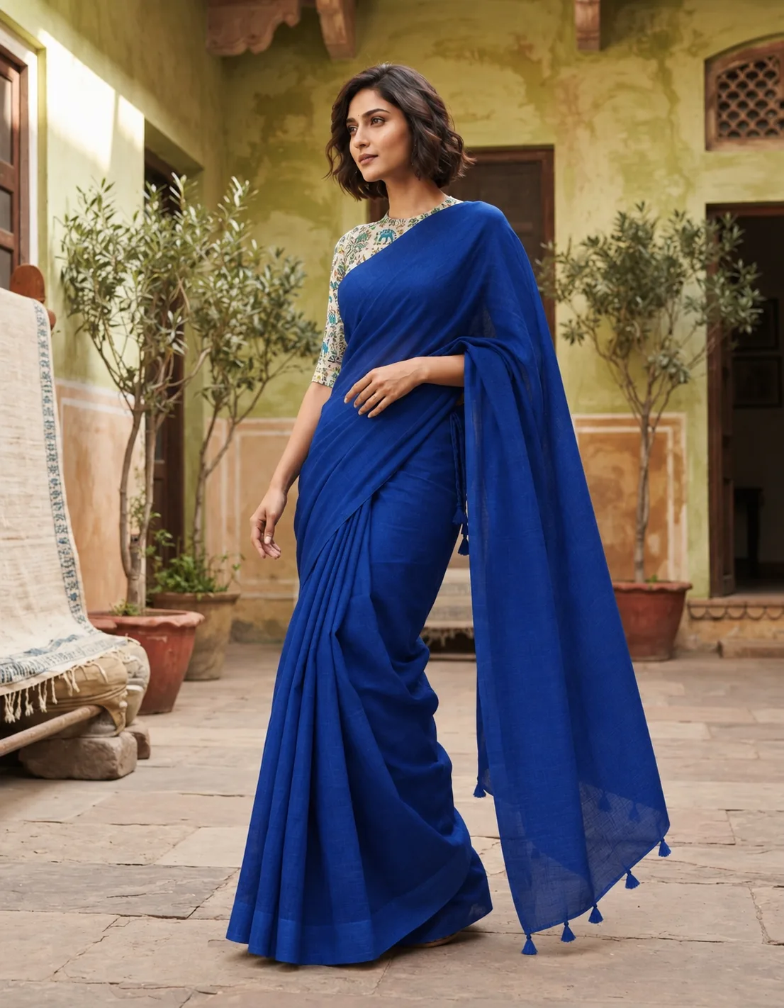Khaddi Cotton Saree with Worli Print Blouse