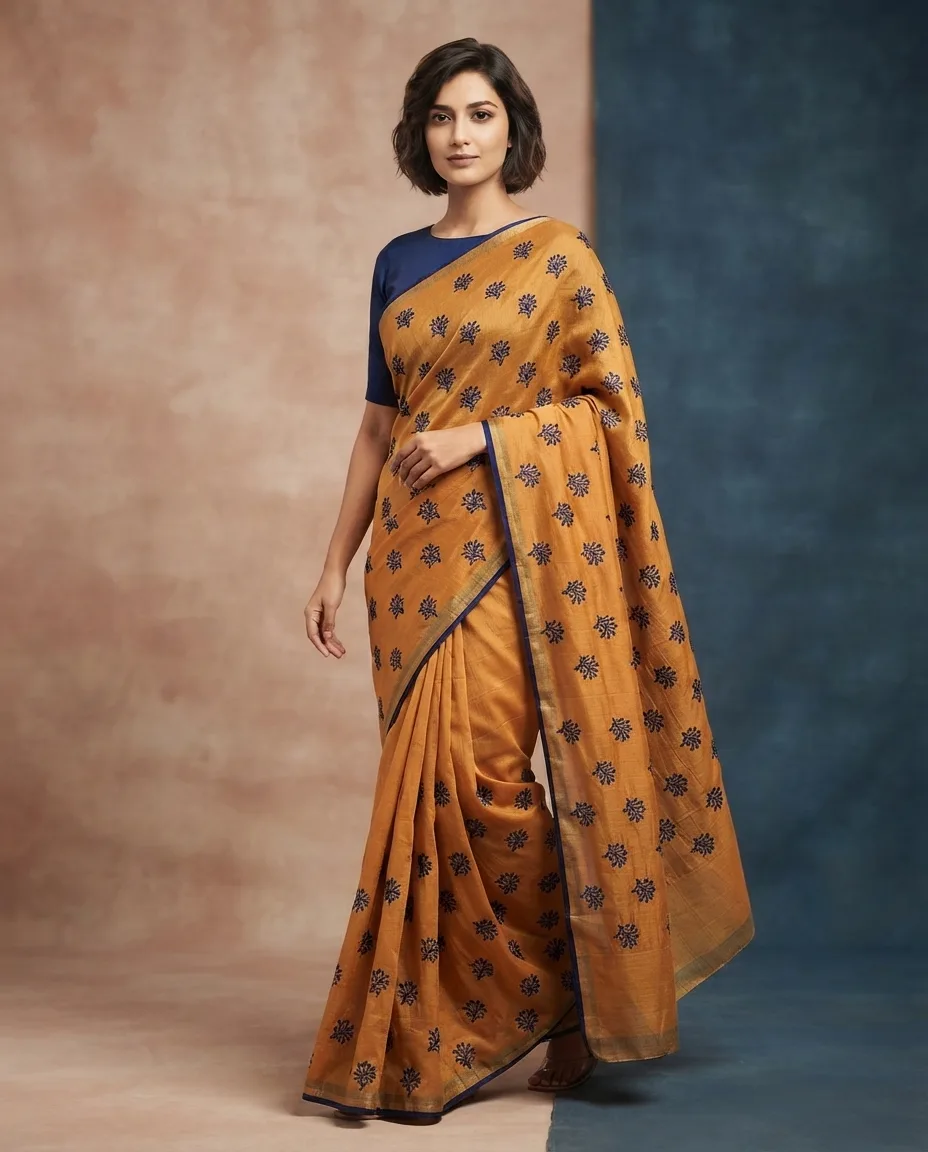Allover Boota Embroidery Cotton Blend Saree
