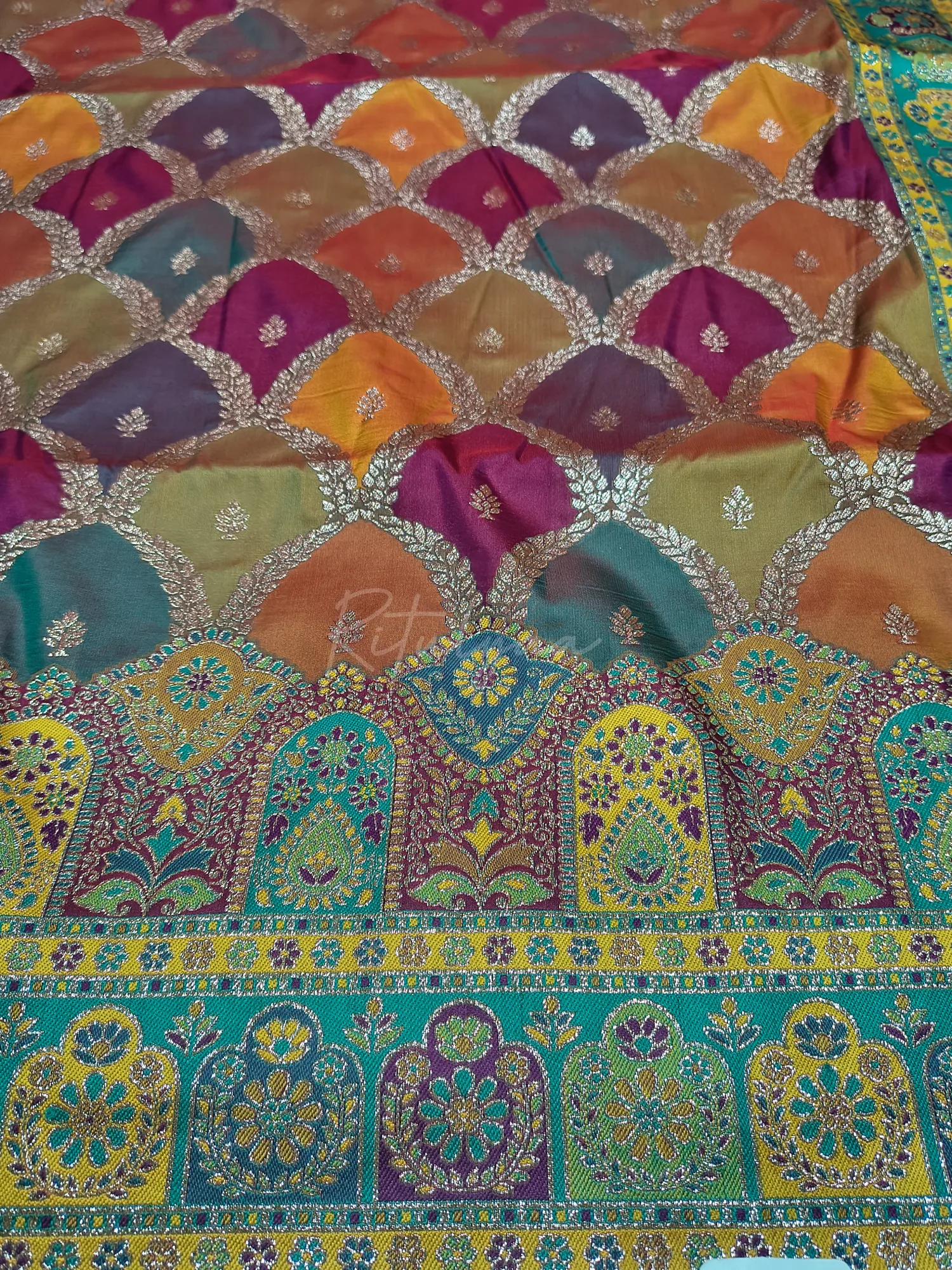 Meenakari Weaving Multi Color Saree view 5