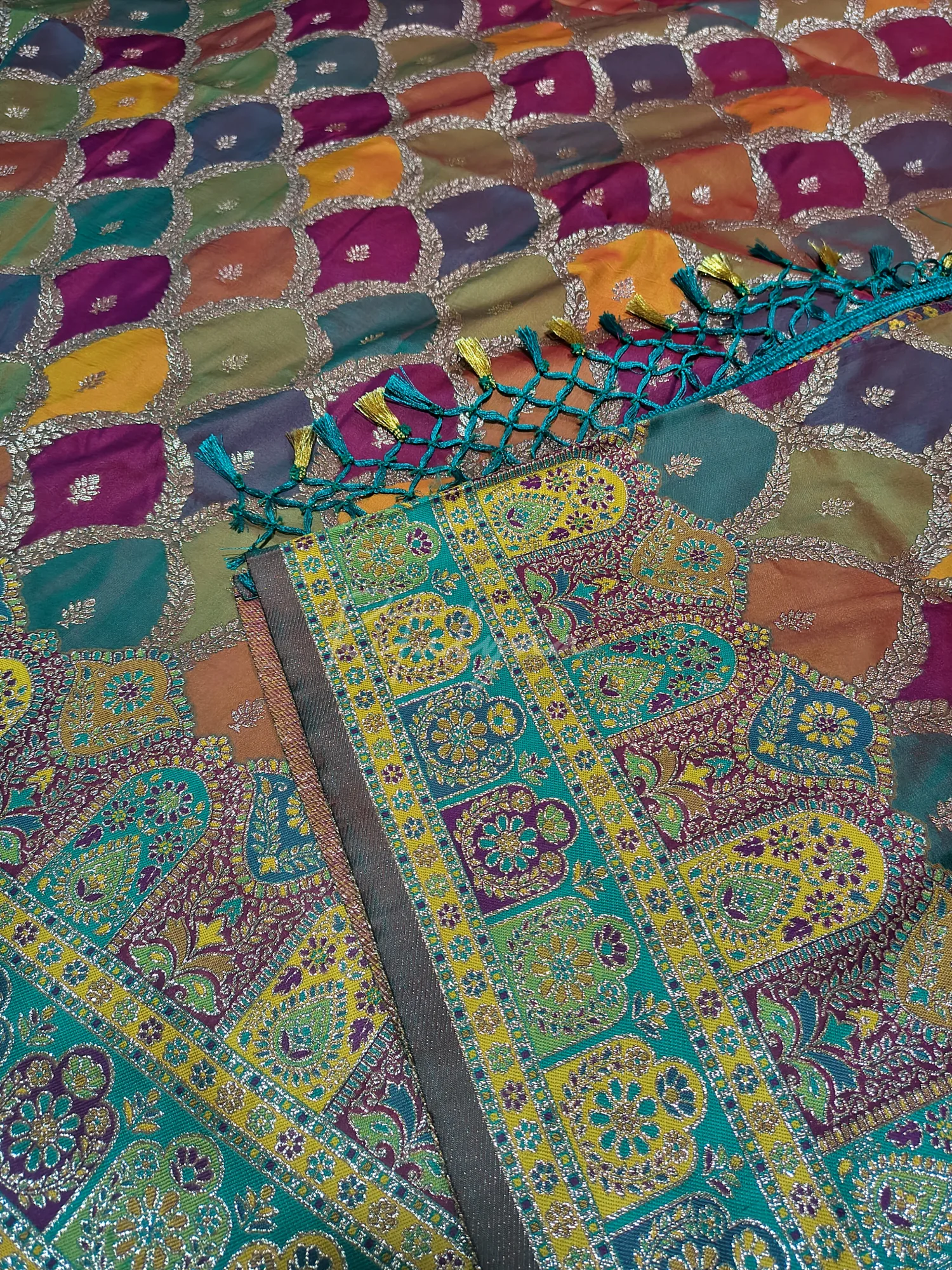 Meenakari Weaving Multi Color Saree view 4