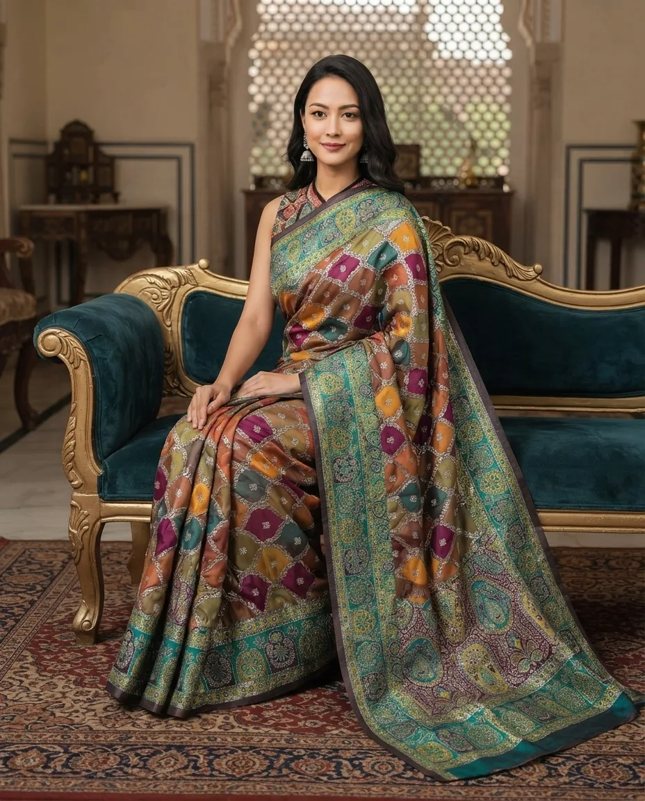 Meenakari Weaving Multi Color Saree
