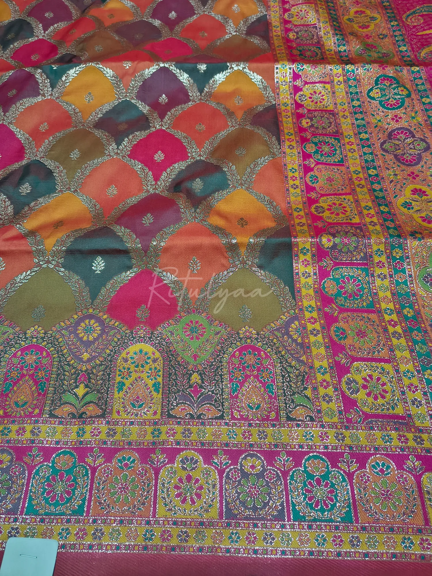 Multi Color Meenakari Weaving Saree view 5