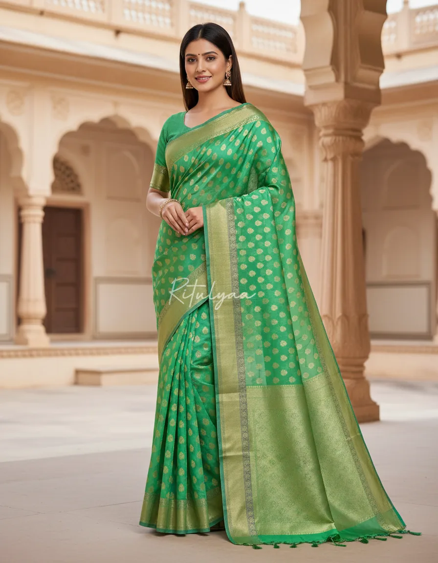 Chanderi Sarees with Contrast border view 5