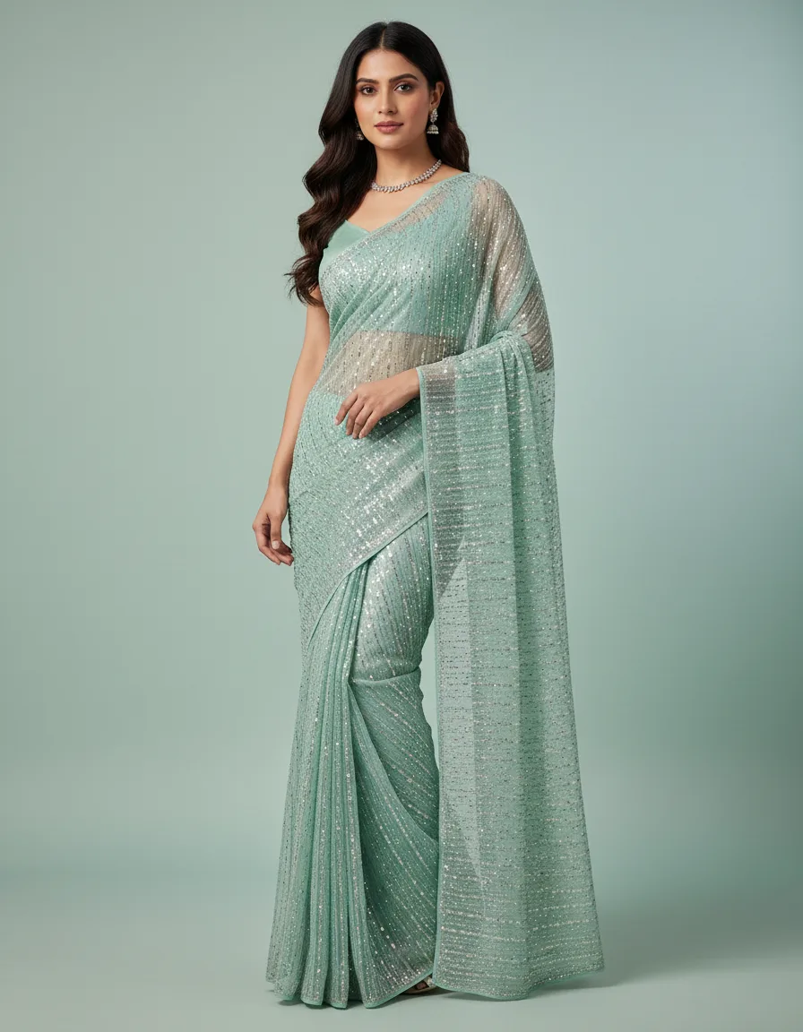 Allover Embroidery Net Saree