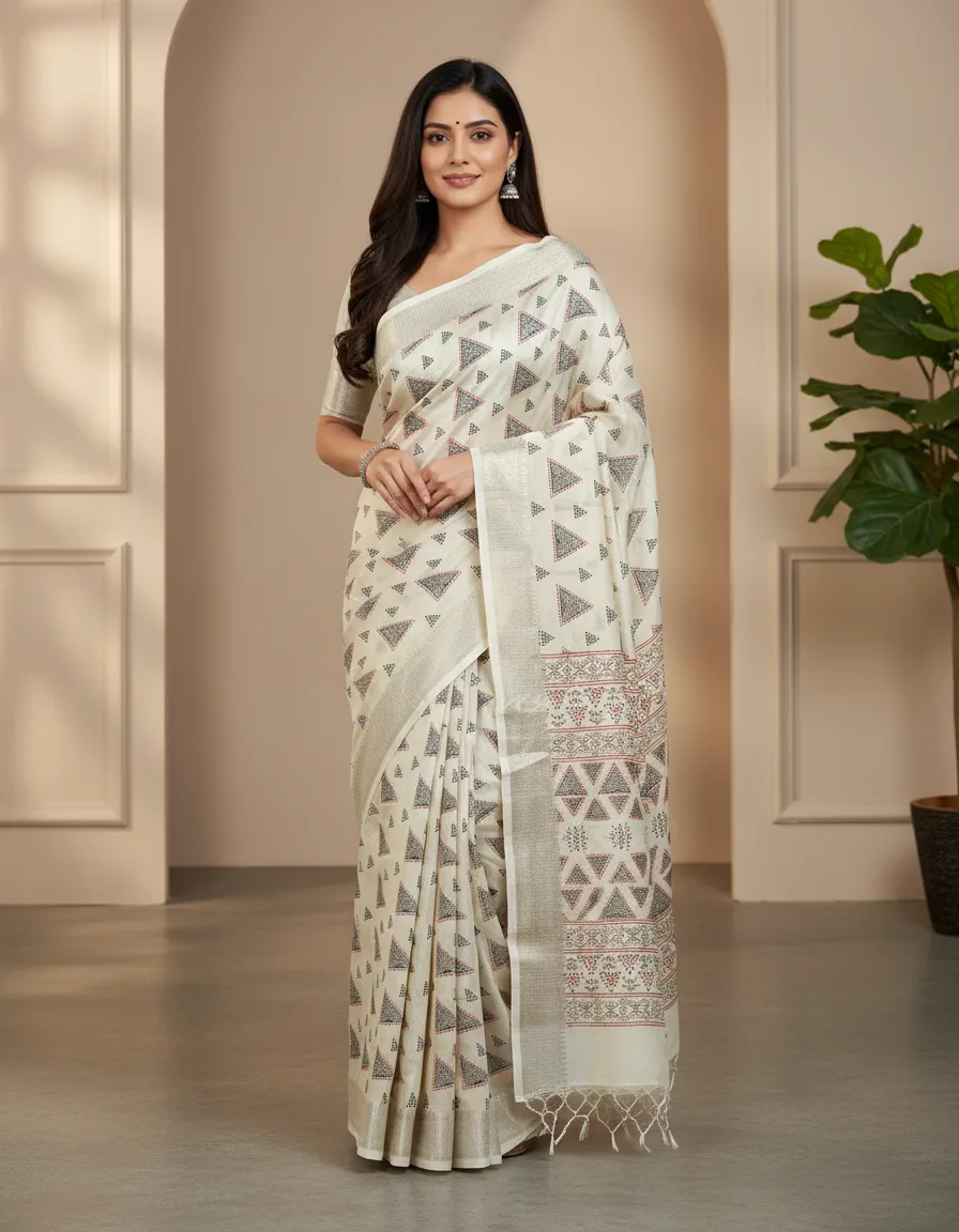 Printed Modal Silk Saree With Light Zari Border