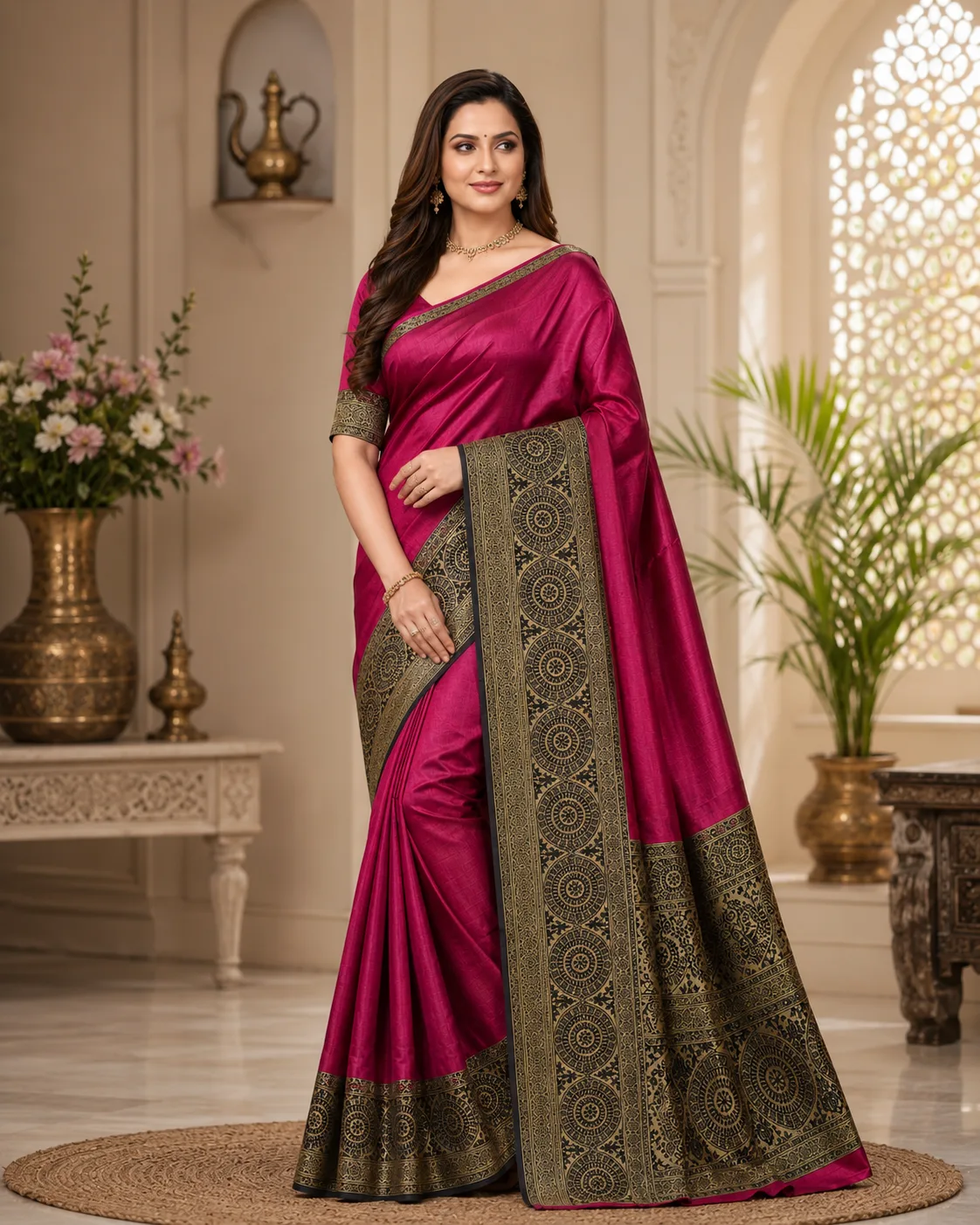 Printed Silk Blend Saree view 3