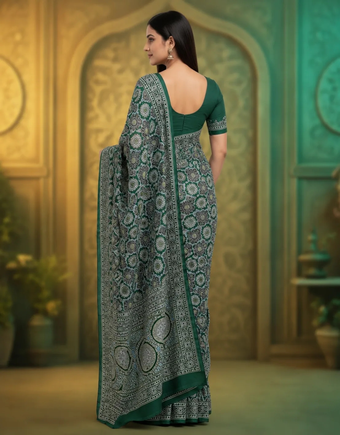 Ajrakh Print Crepe Saree view 2