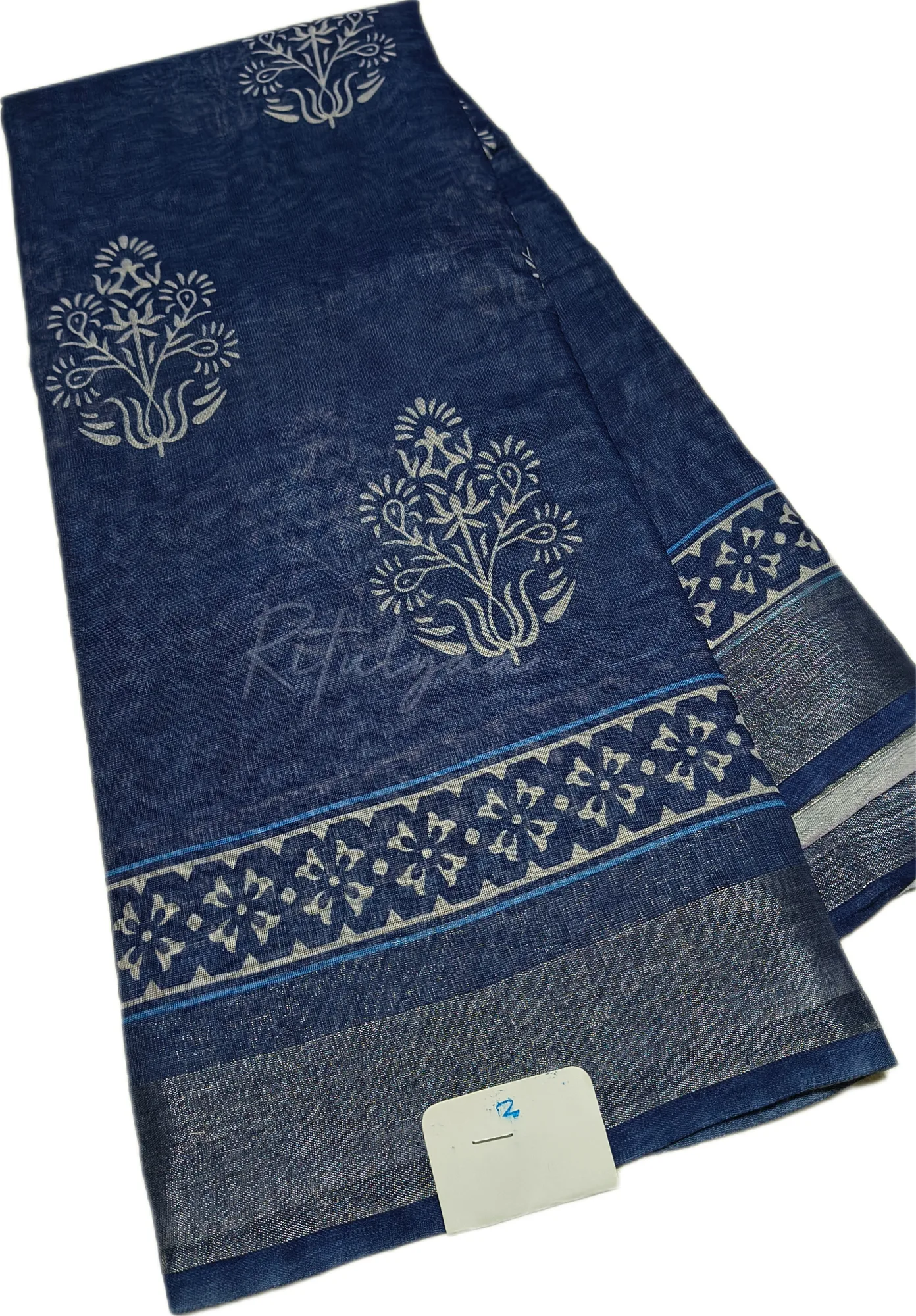 Printed Cotton Indigo Saree view 2