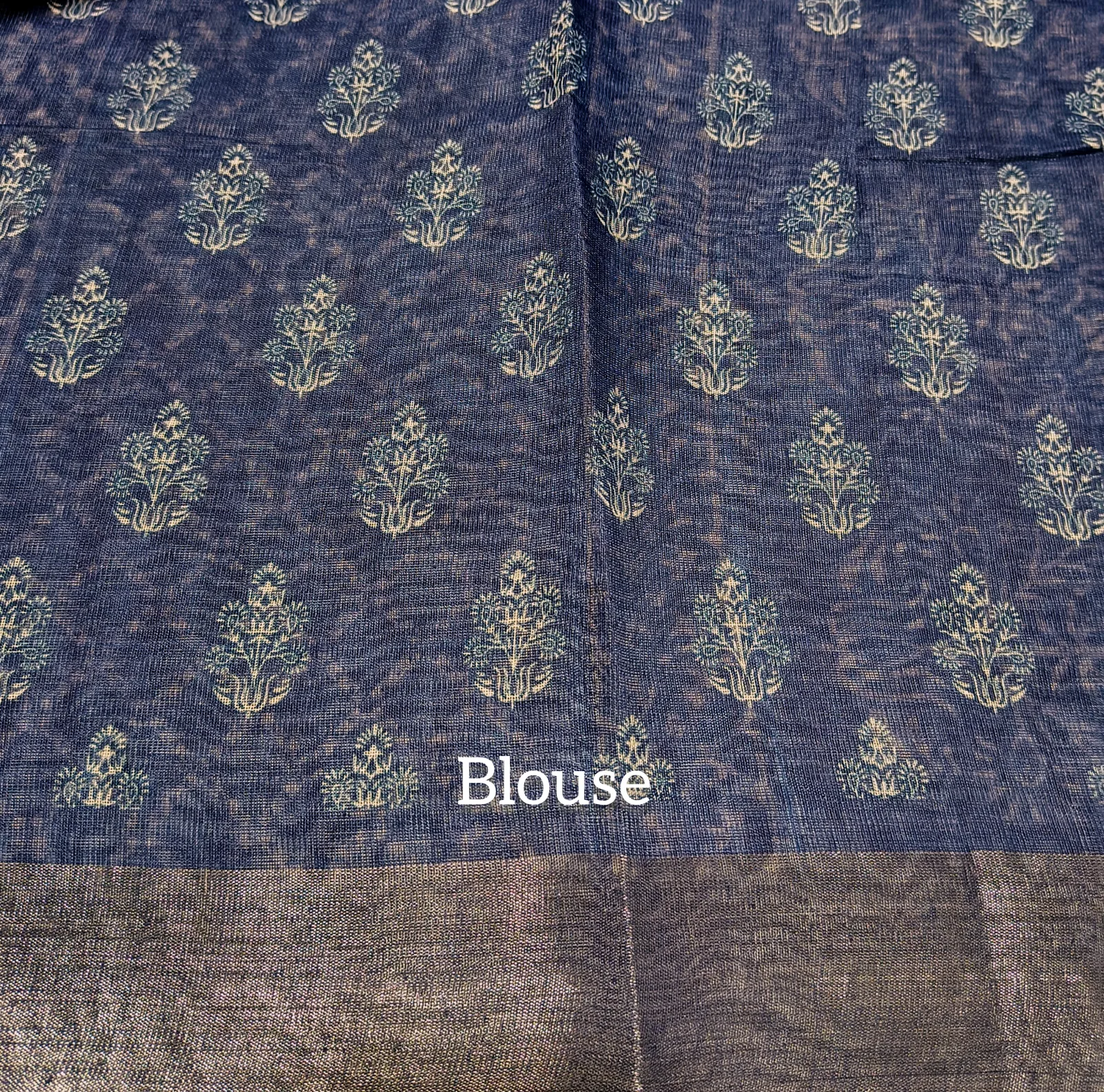 Printed Cotton Indigo Saree view 5