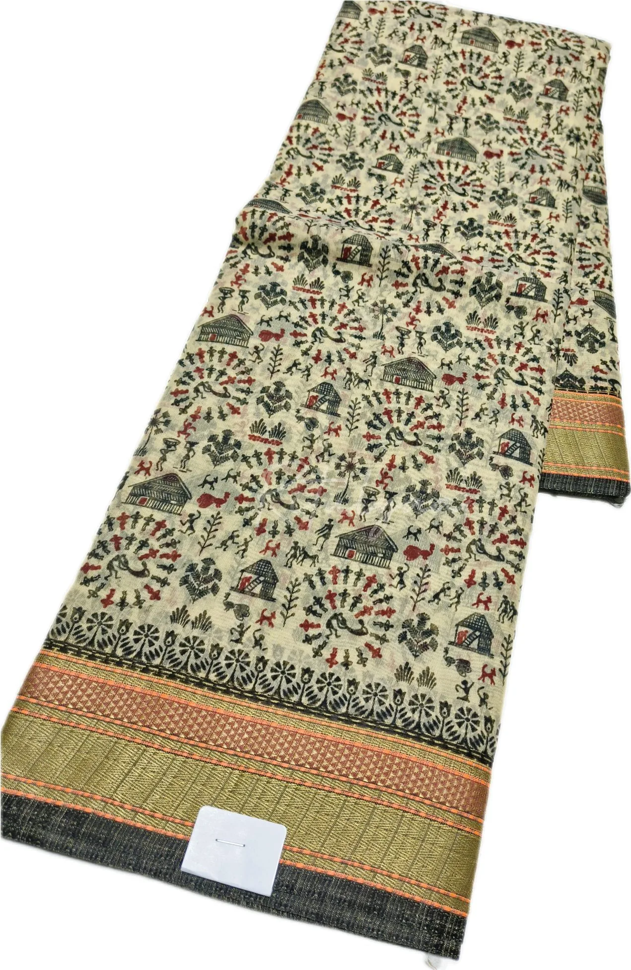 Worli Print Sarees With Contrast Black Border view 2