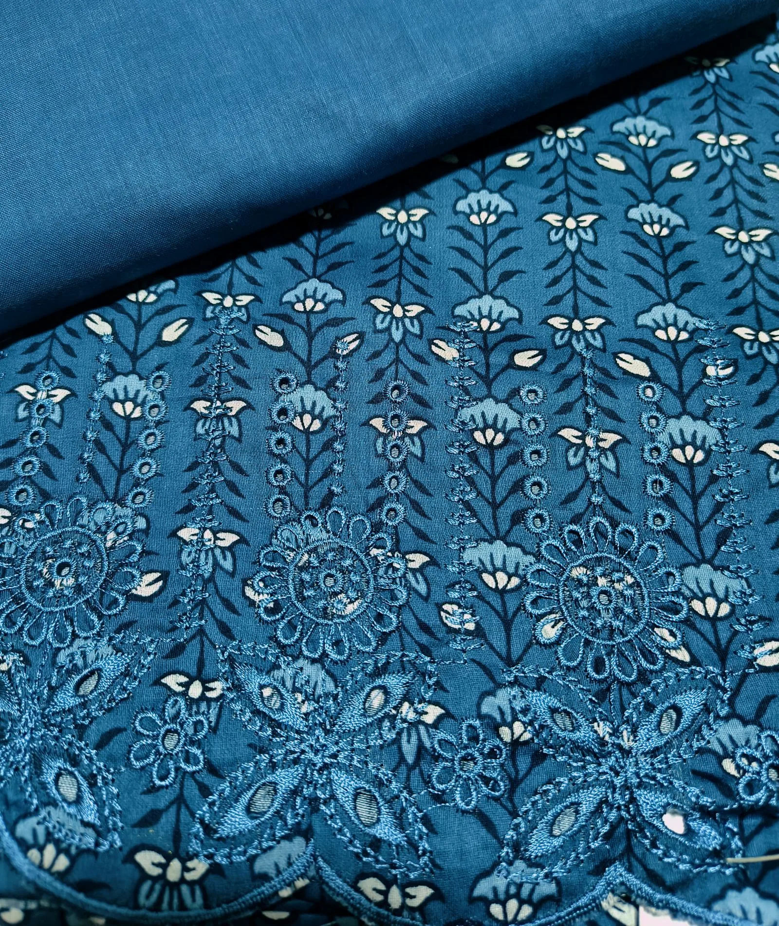 Blue Printed Pure Cotton Unstitched Suit view 3