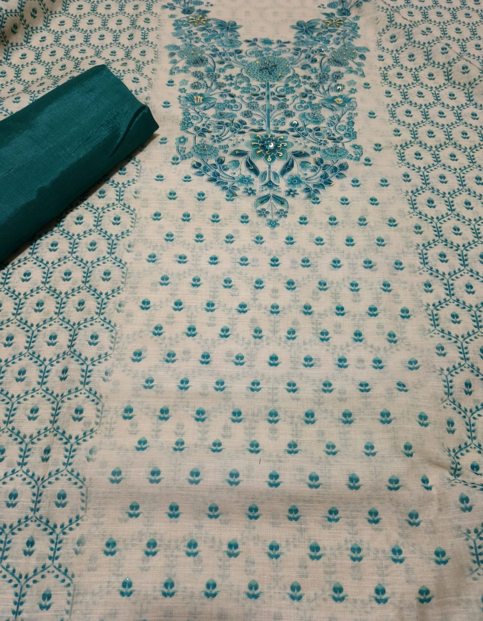 Printed Cotton Linen Suit With Embroidery view 2